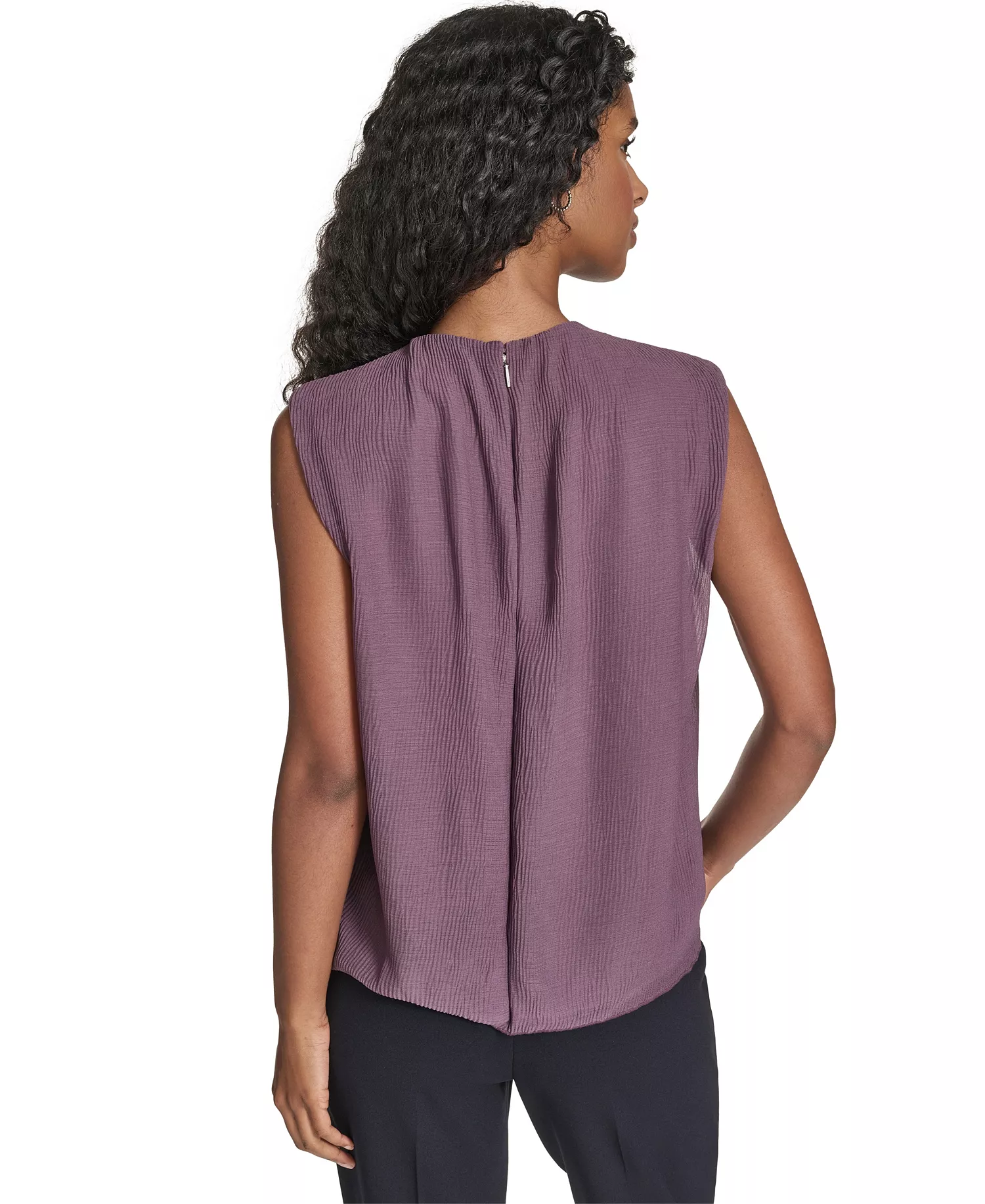 Women's Solid Sleeveless Top - Navy/Oyster Multi - L