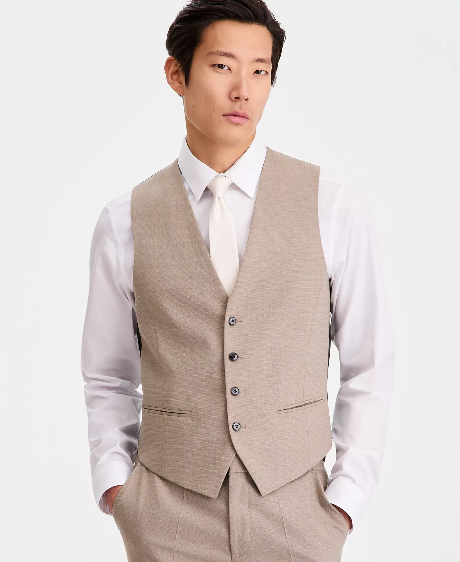 Men's Modern-Fit Suit Vest - Medium Beige - 36R