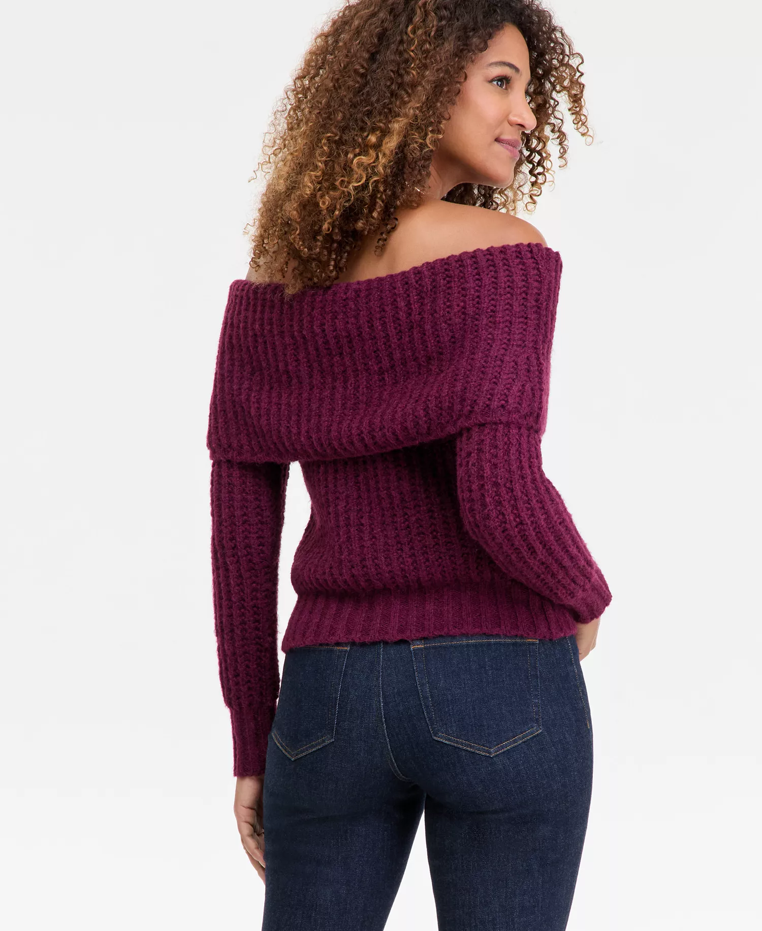 Women's Lofty Off-The-Shoulder Sweater, Macy's Exclusive - Berried Treasre - L