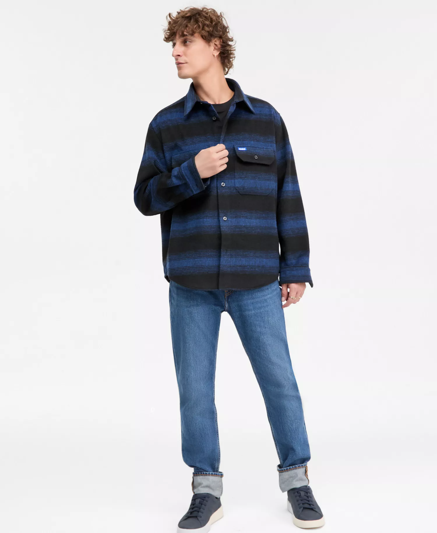 Men's Ebolt Striped Button-Front Shirt Jacket - Open Blue - 2XL