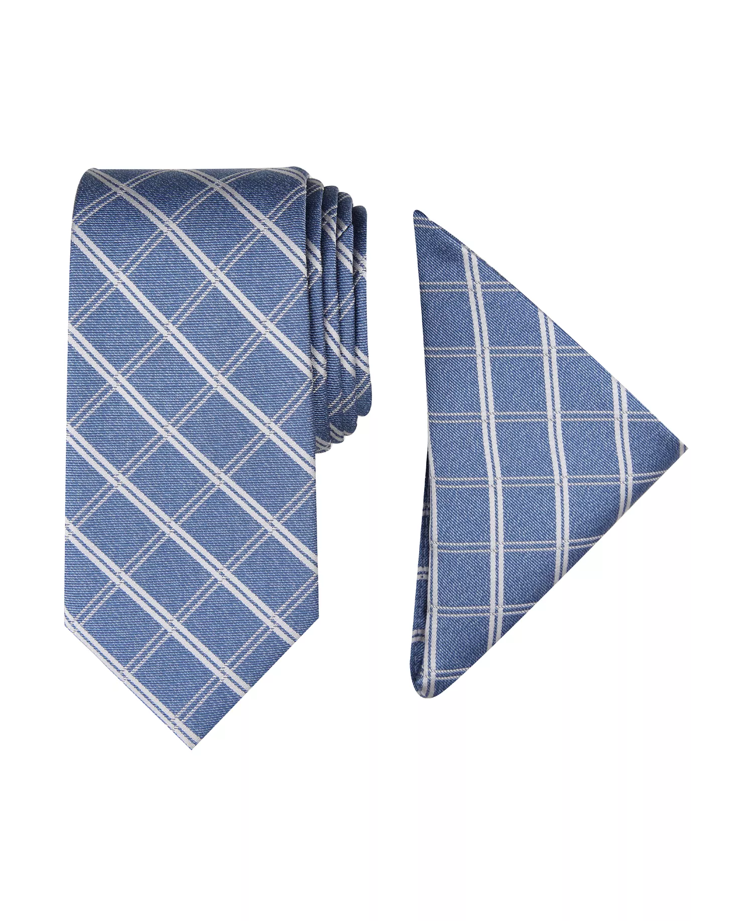 Men Marion Grid Tie & Pocket Square Set  - Grey - ONE SIZE