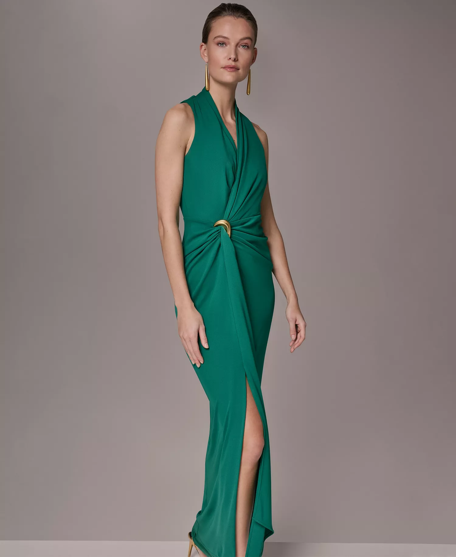 Women's Draped Faux-Wrap Gown - Black - 10