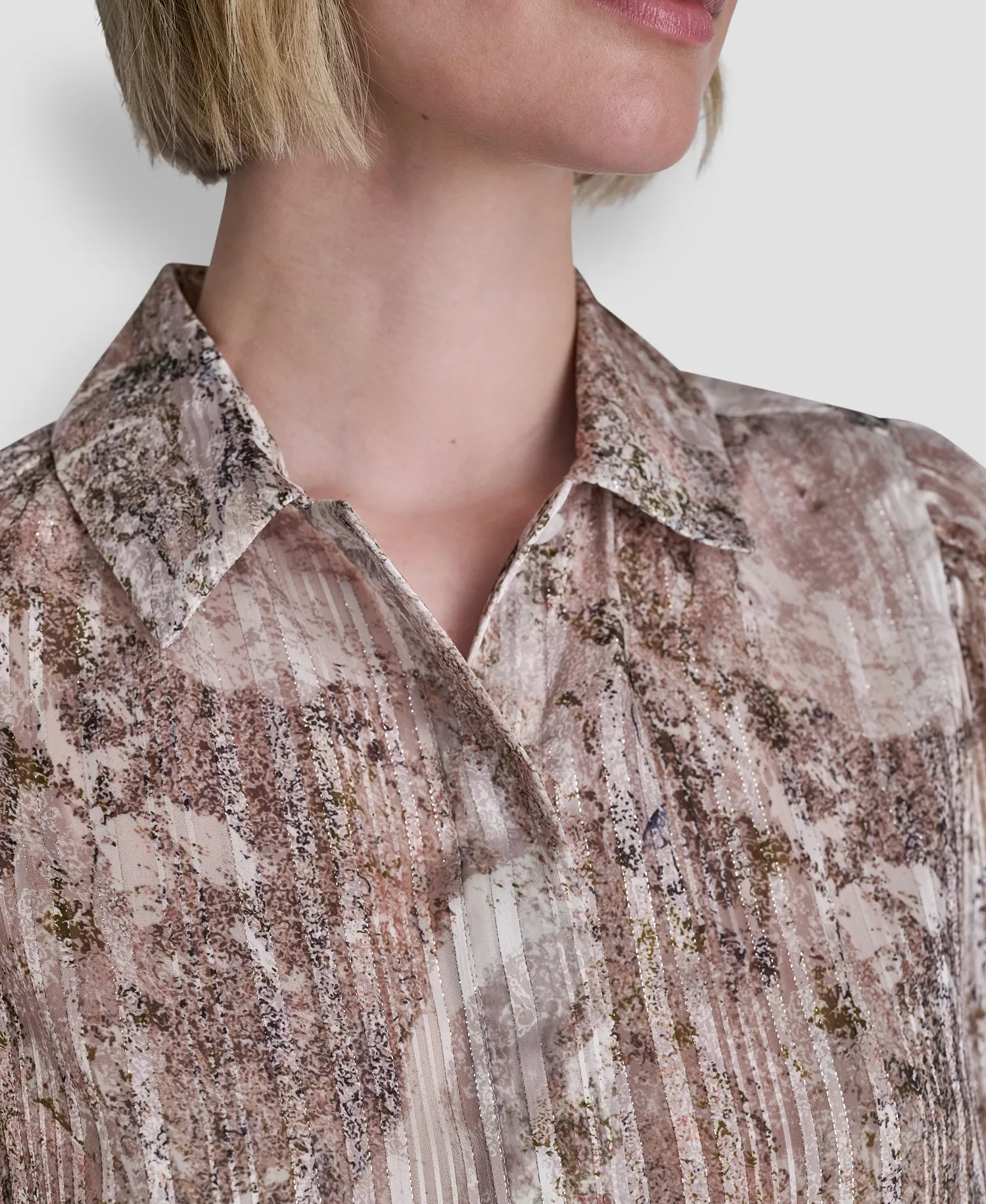 Petite Printed Long-Sleeve Top - Coconut/Travertine - P/L