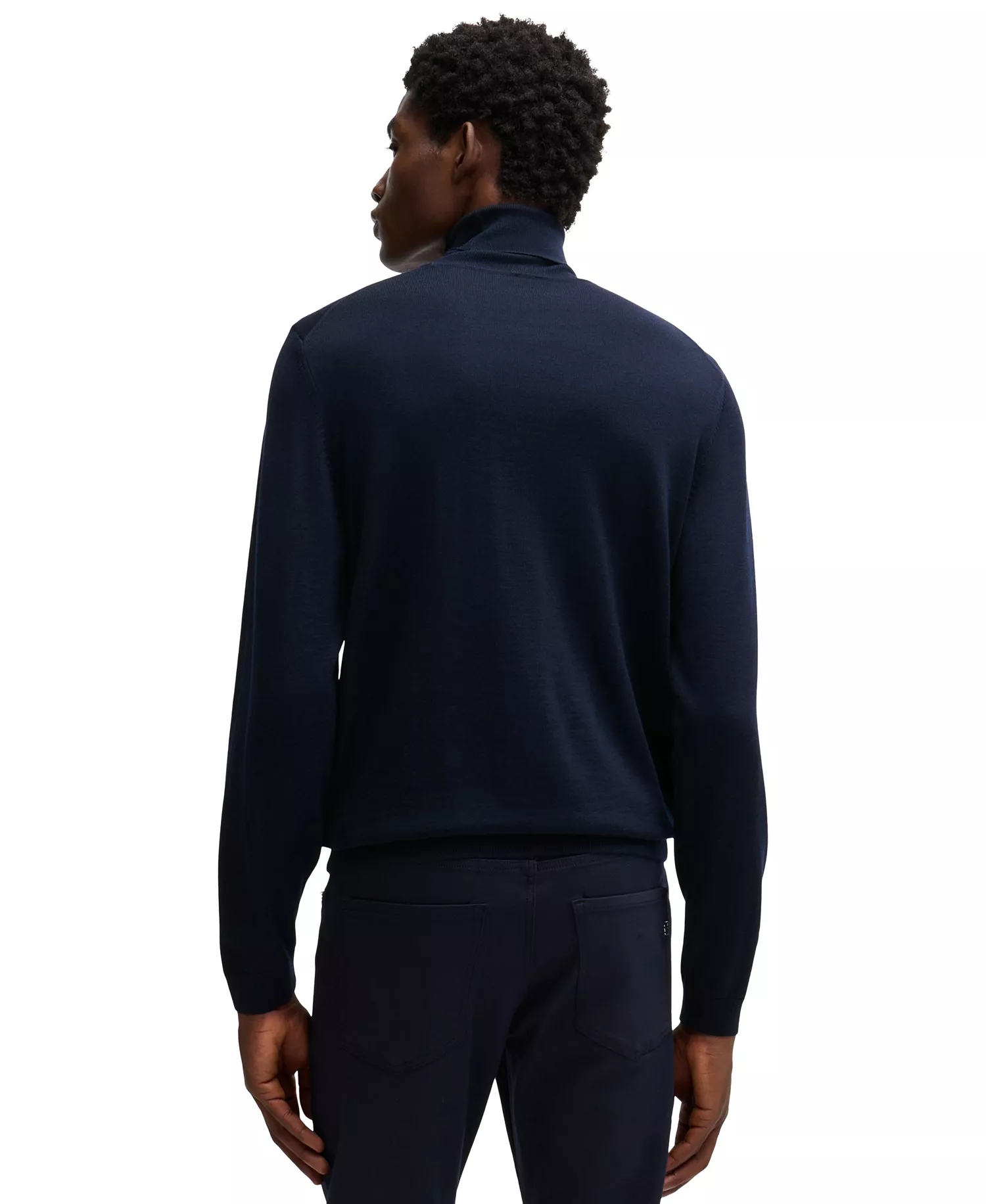 Men's Slim-Fit Rollneck Merino Wool Sweater - Dark Blue - 2XL