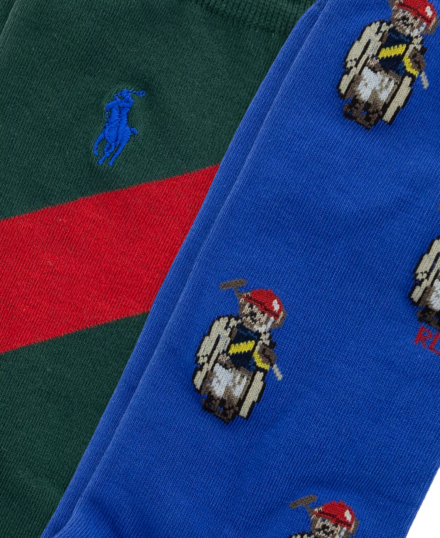 Men's Polo Society Mini Bear Crew Socks, 2-Pack - Royal/Green - 10-13