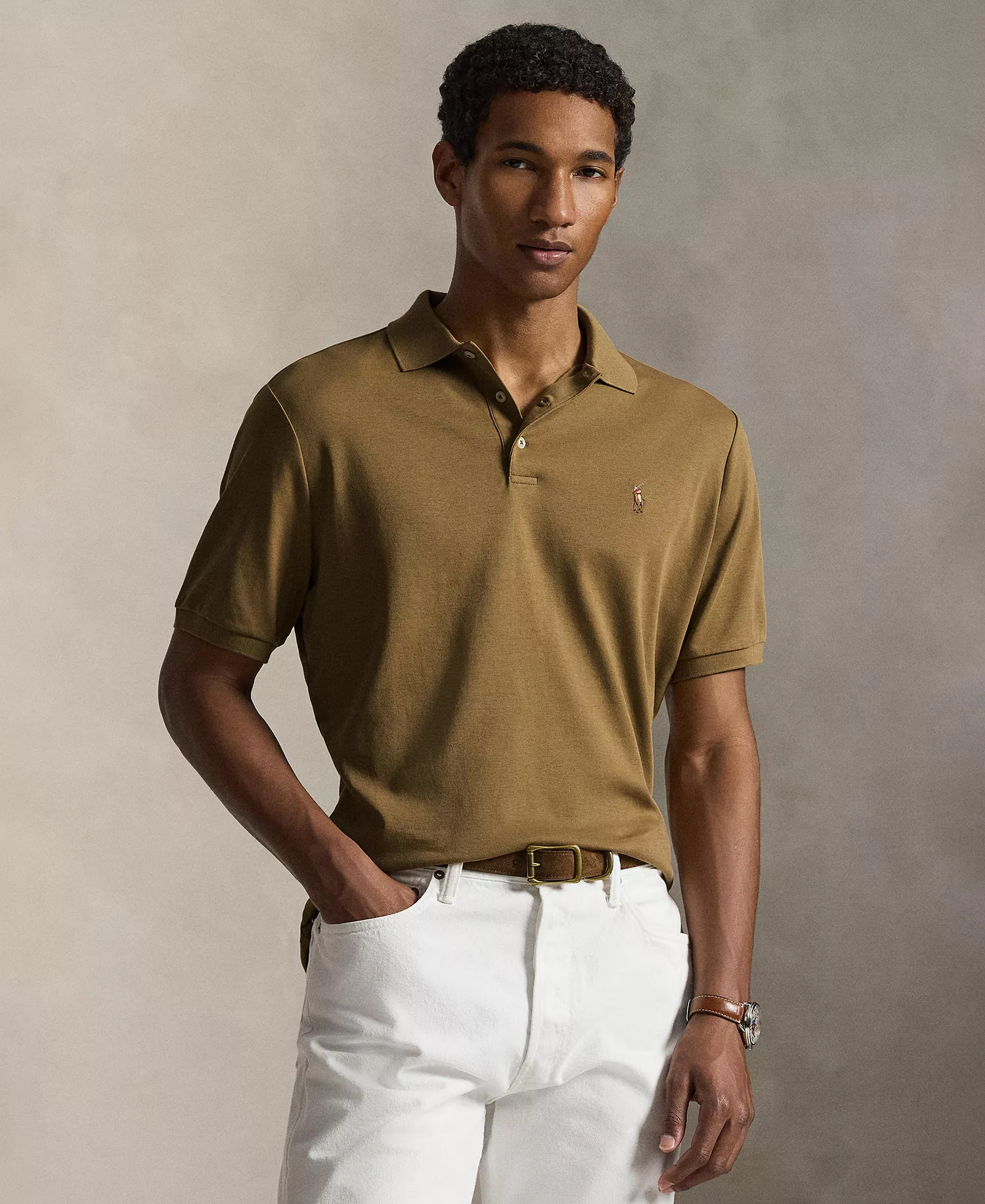 Men's Classic-Fit Soft Cotton Polo Shirt - American Heather Cream - 2XL