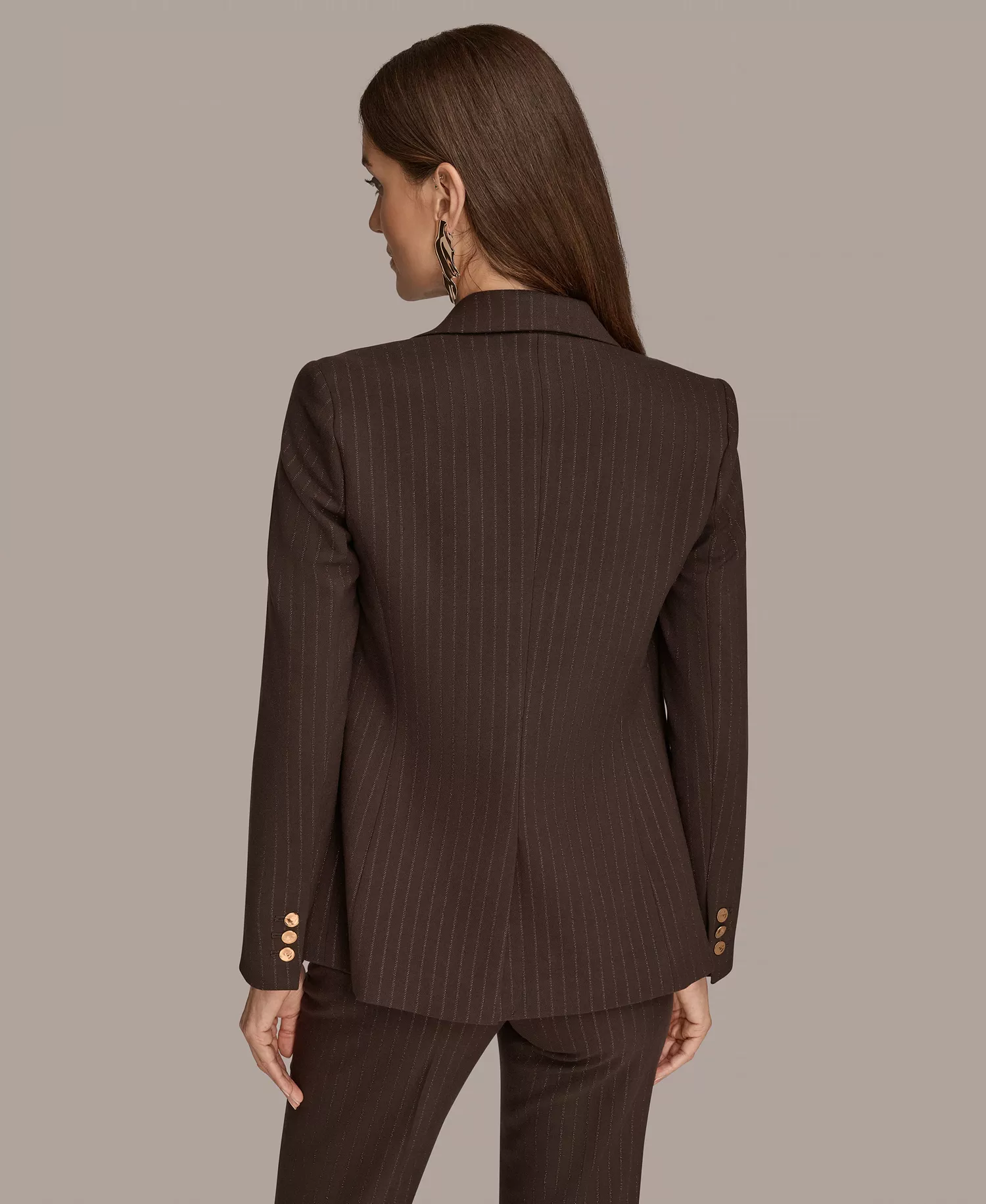 Women's Pinstripe One Button Blazer - Chocolate Plum/gold - 0