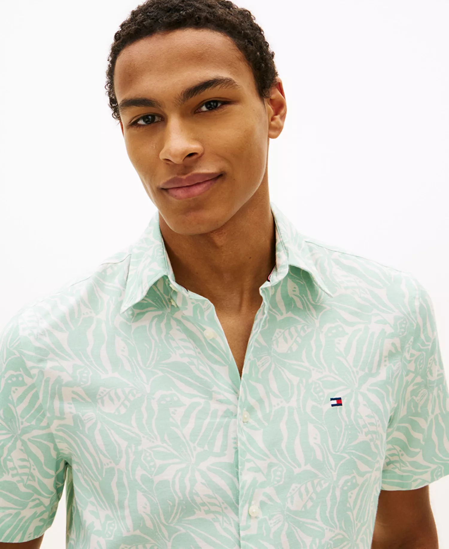 Men's Short-Sleeve Linen-Blend Printed Shirt - Crushed Mint / Allover - L
