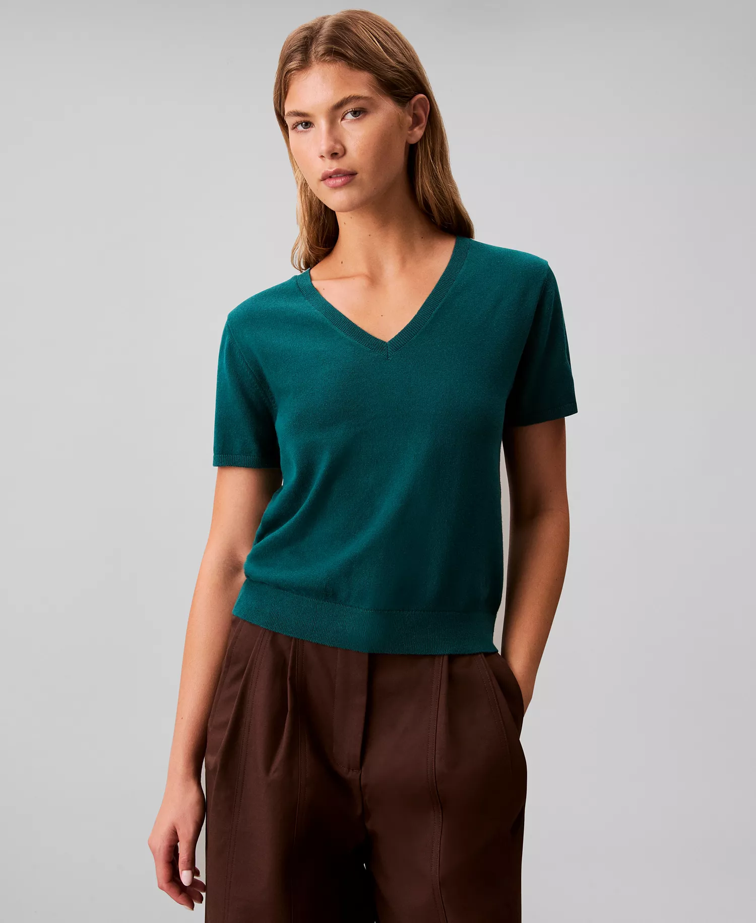 Women's Short Sleeve V-Neck Sweater - Maya Blue - M