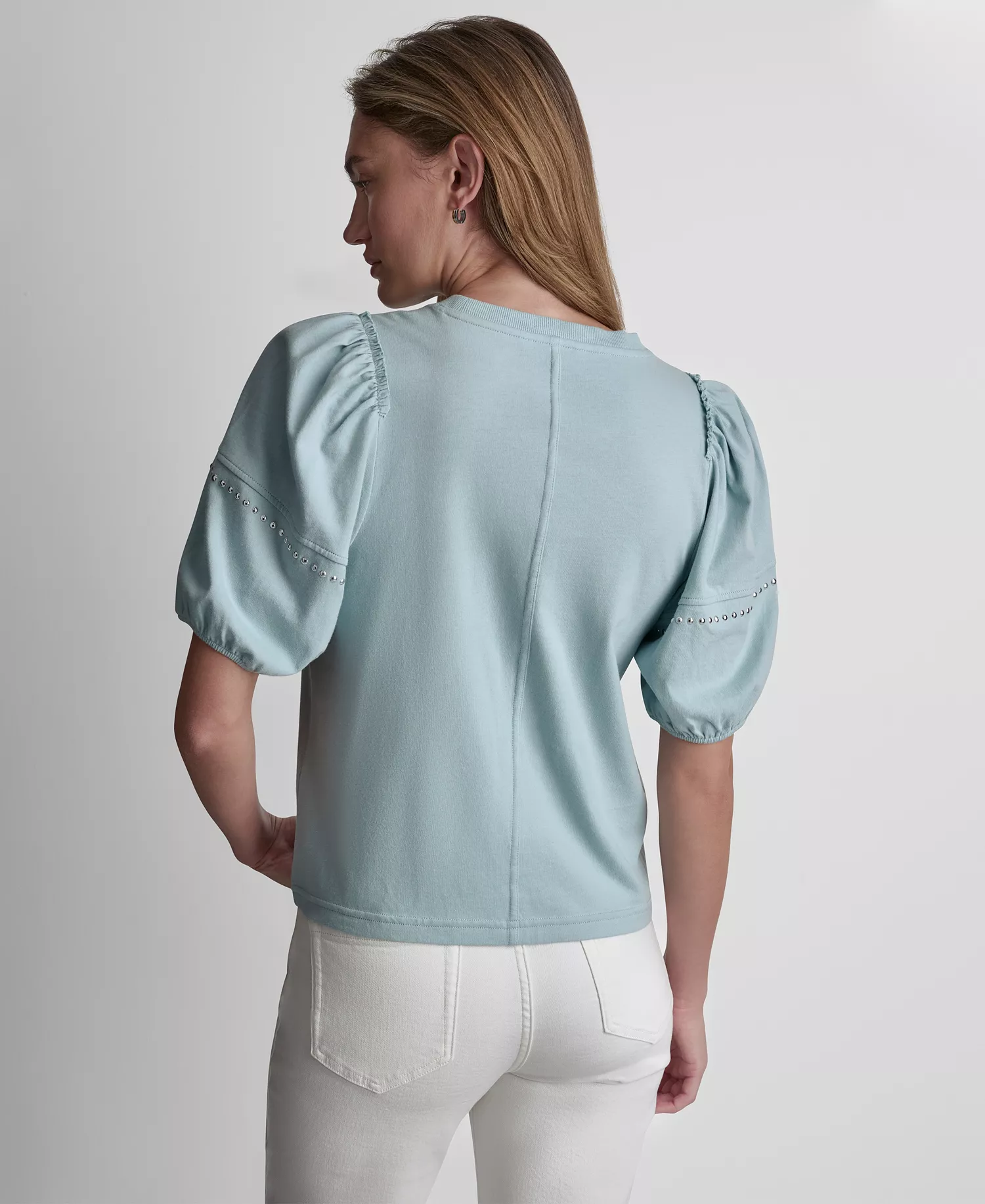 Petite Dome Studs Mini Ruffle Puff-Sleeve Crewneck T-Shirt - Mineral - PL