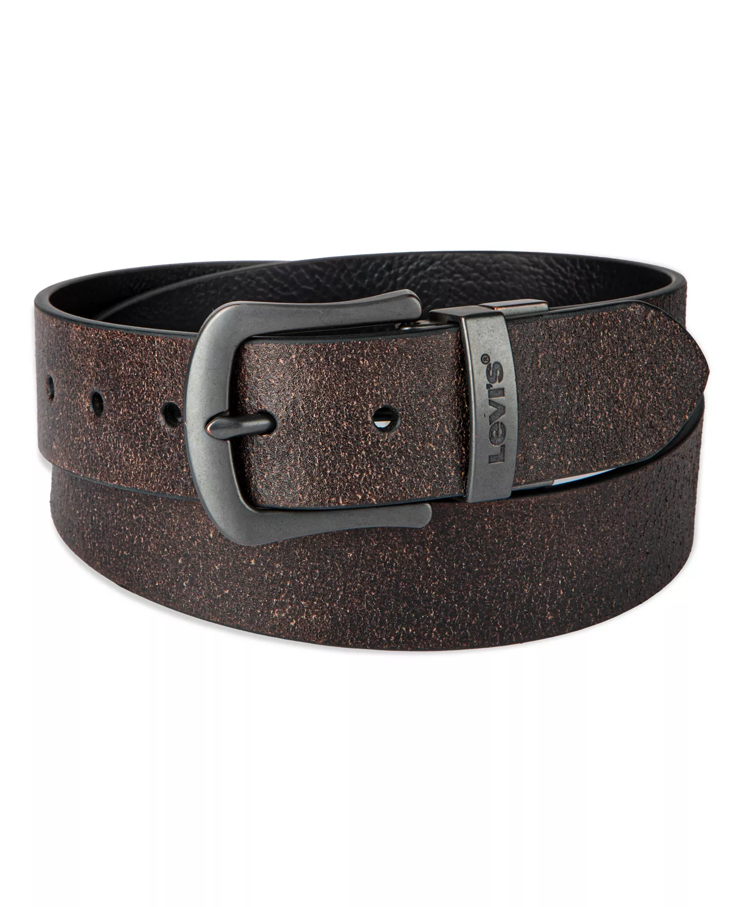 Men's Two-In-One Reversible Rugged Leather Jean Belt - Brown/Black - L (38-40)