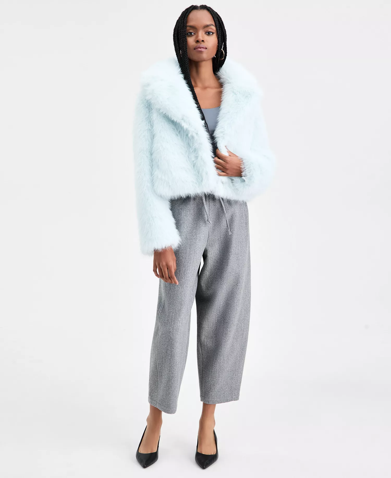 Women's Notched Collar Faux Fur Coat, Macy's Exclusive - Mint - L
