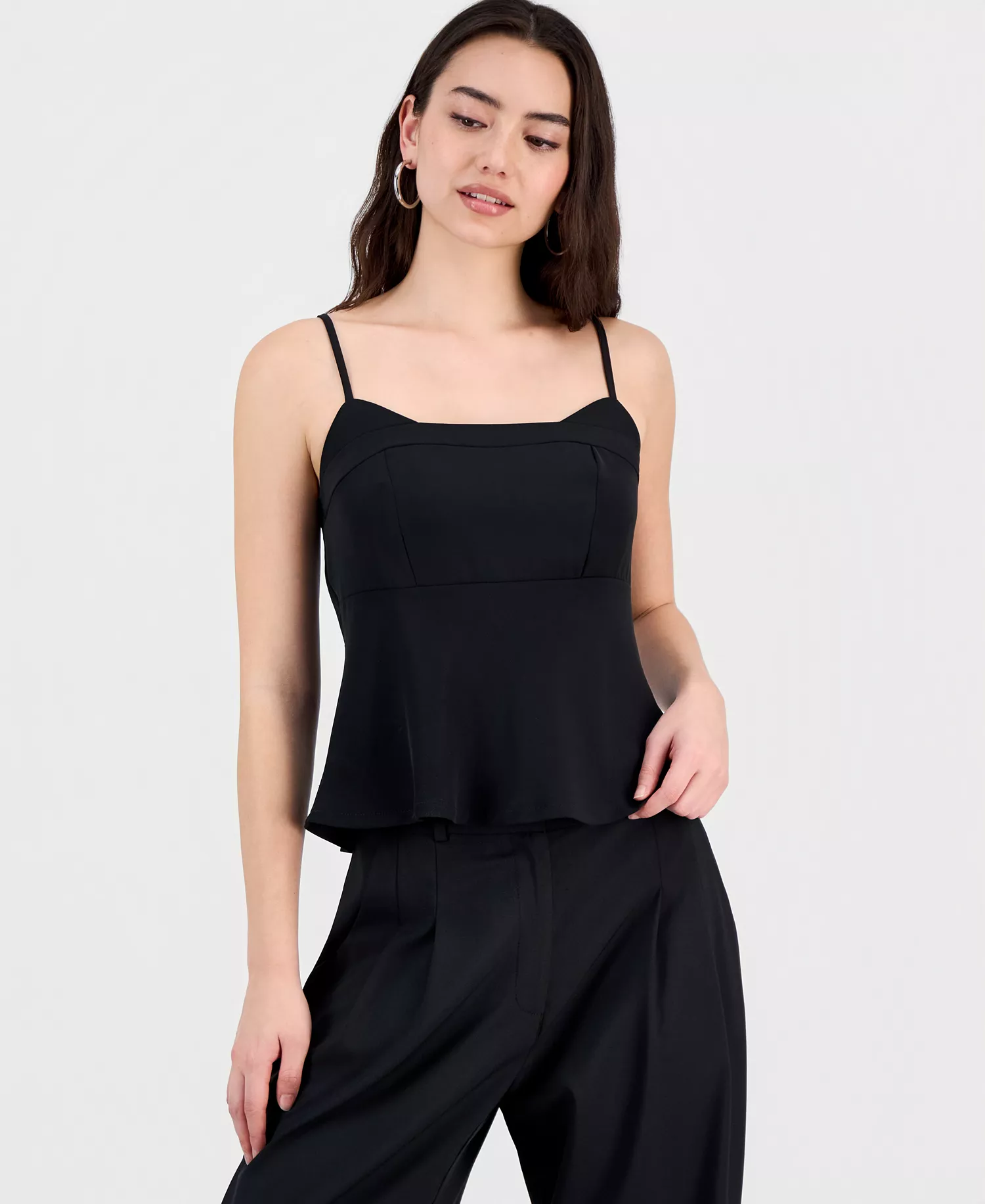 Women's Double Layered Peplum Camisole, Macy's Exclusive - Deep Black - L