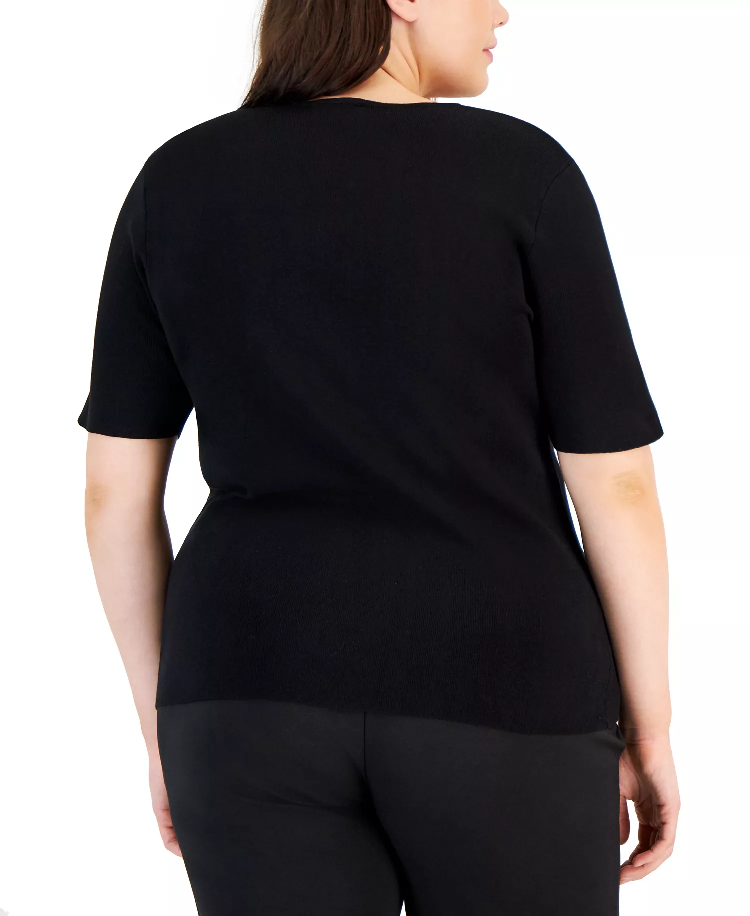 Plus Size Crewneck Short Sleeve Top - Black - 1X