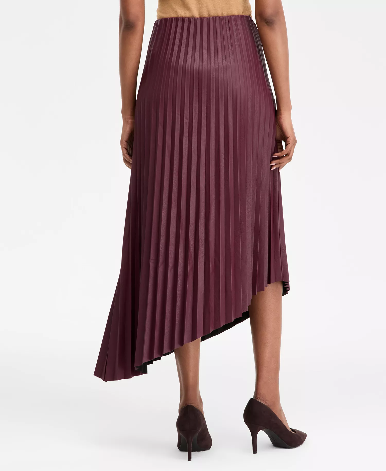 Women's Pleated Faux-Leather Asymmetrical Skirt, Macy's Exclusive - Mulberry Jam - M