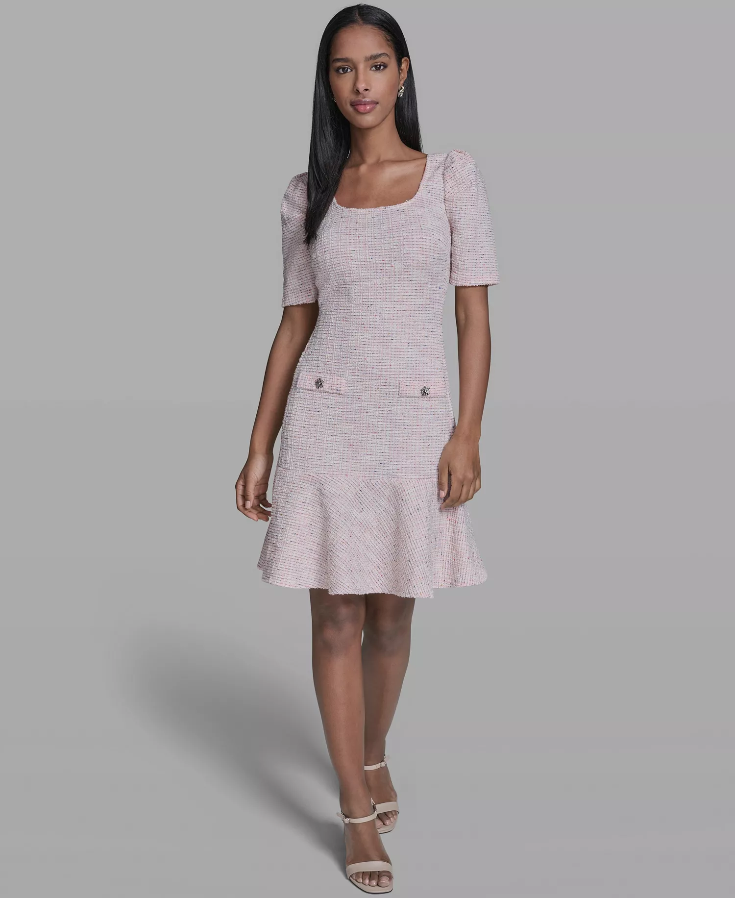 Women's Flounce Hem Square Neck Dress - Pink Multi - 0