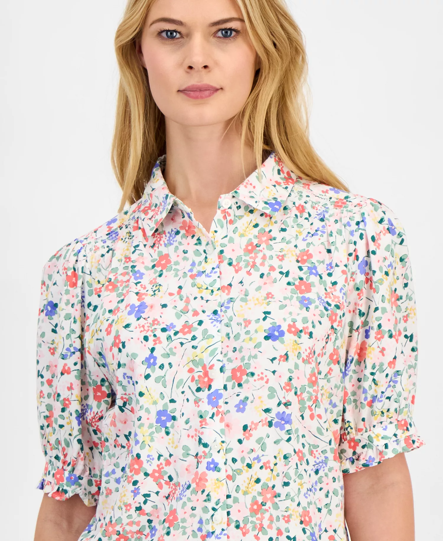 Women's Belagio Floral Short-Sleeve Smocked Blouse - Ivory Multi - L