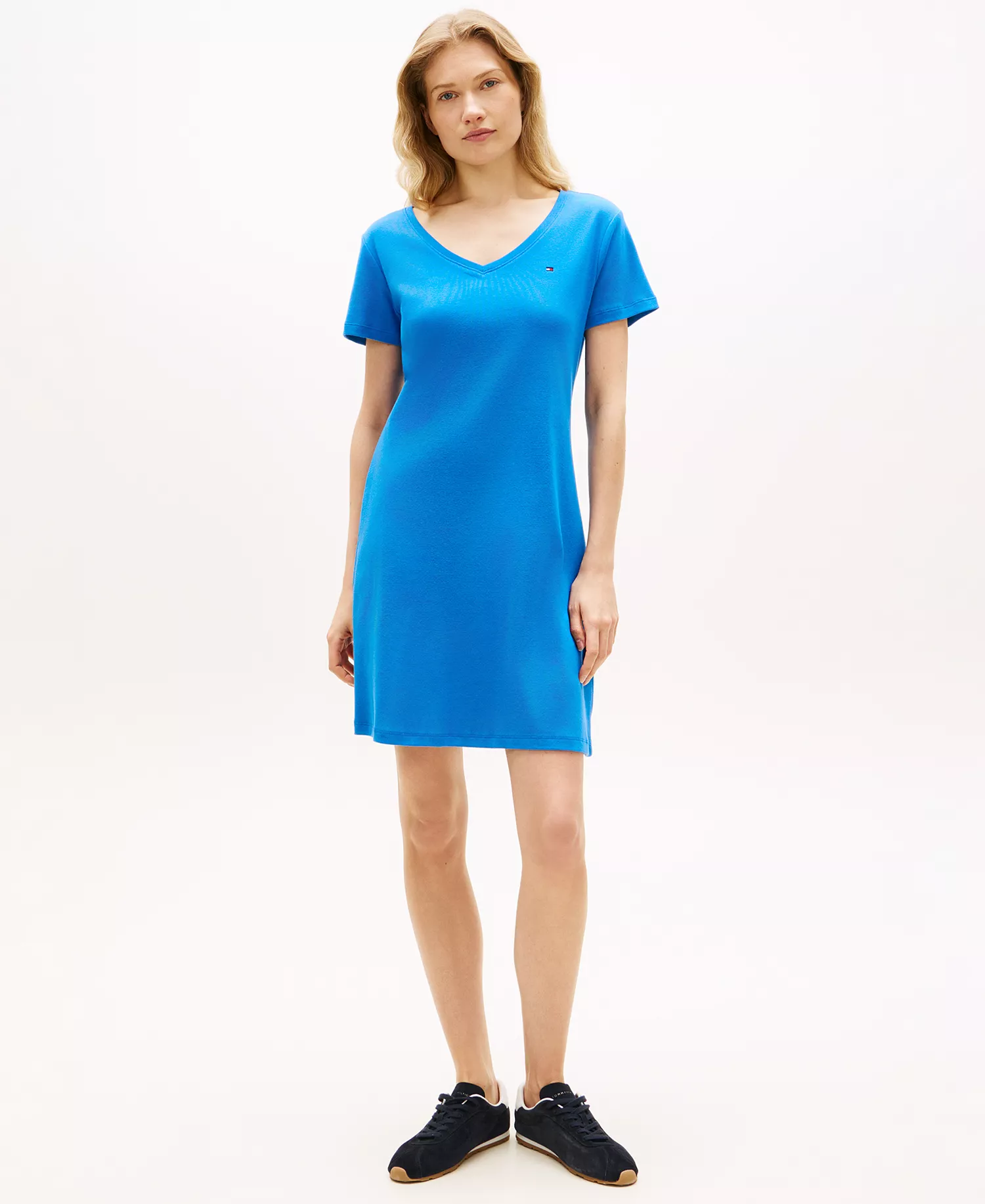 Women's Ribbed V-Neck Dress - Blue Orbit - L