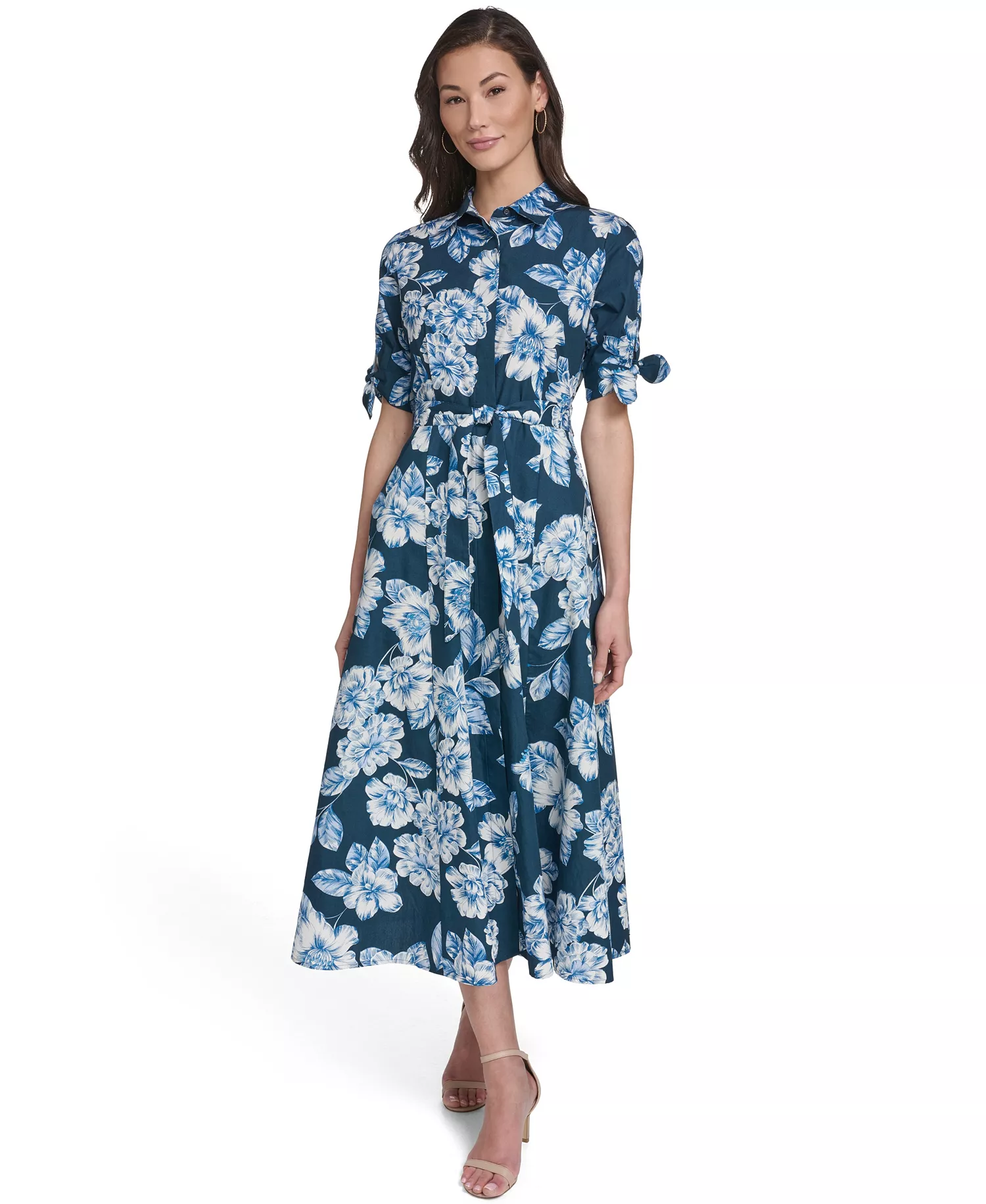 Women's Tie-Sleeve Collared Dress - Indigo Multi - 0P