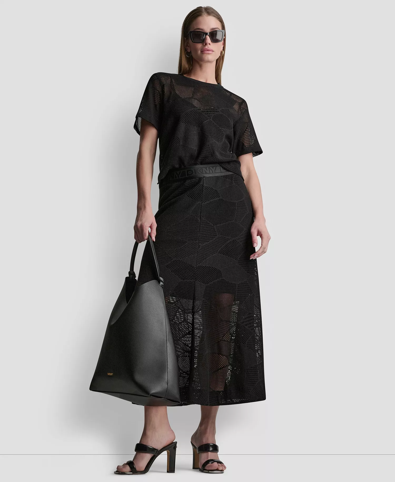Women's Croton Lace Top and Croton Lace Skirt - Black - L