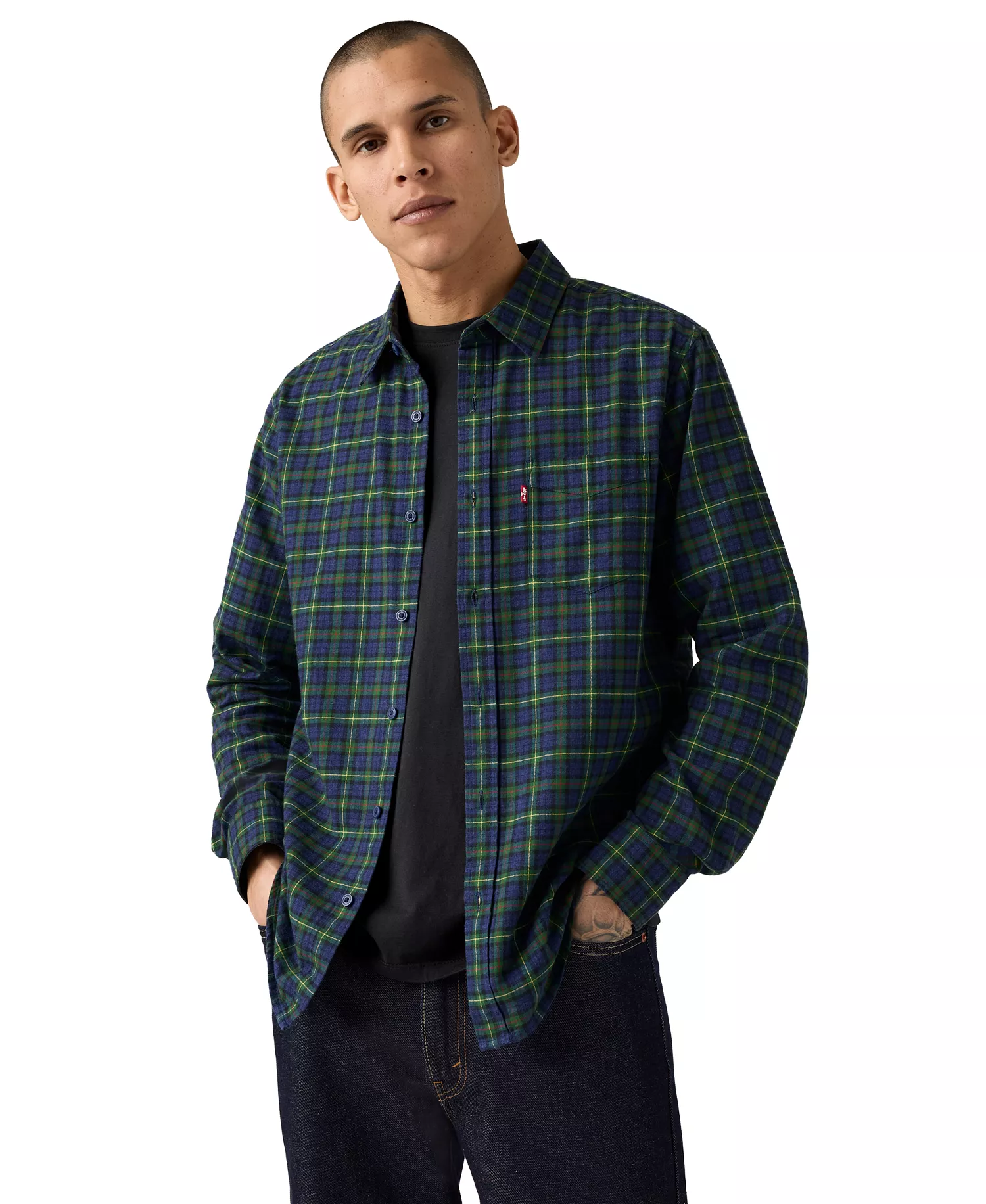 Men's Classic Pocket Regular-Fit Long-Sleeve Shirt - Blue Depths Flannel - 2XL