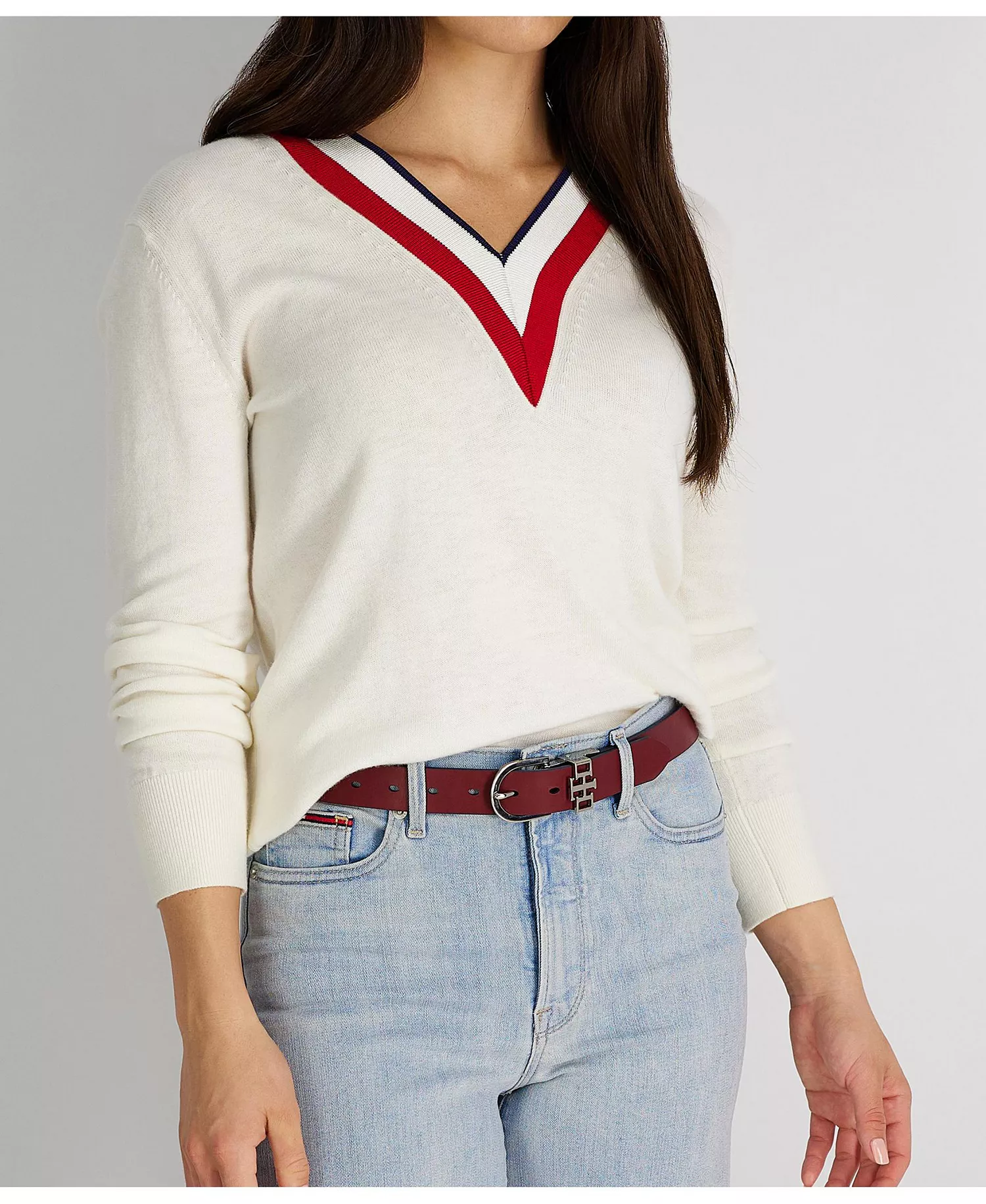 Women's 2-In-1 Reversible TH Monogram Strap Keeper Dress Casual Belt - Navy/red - 3X