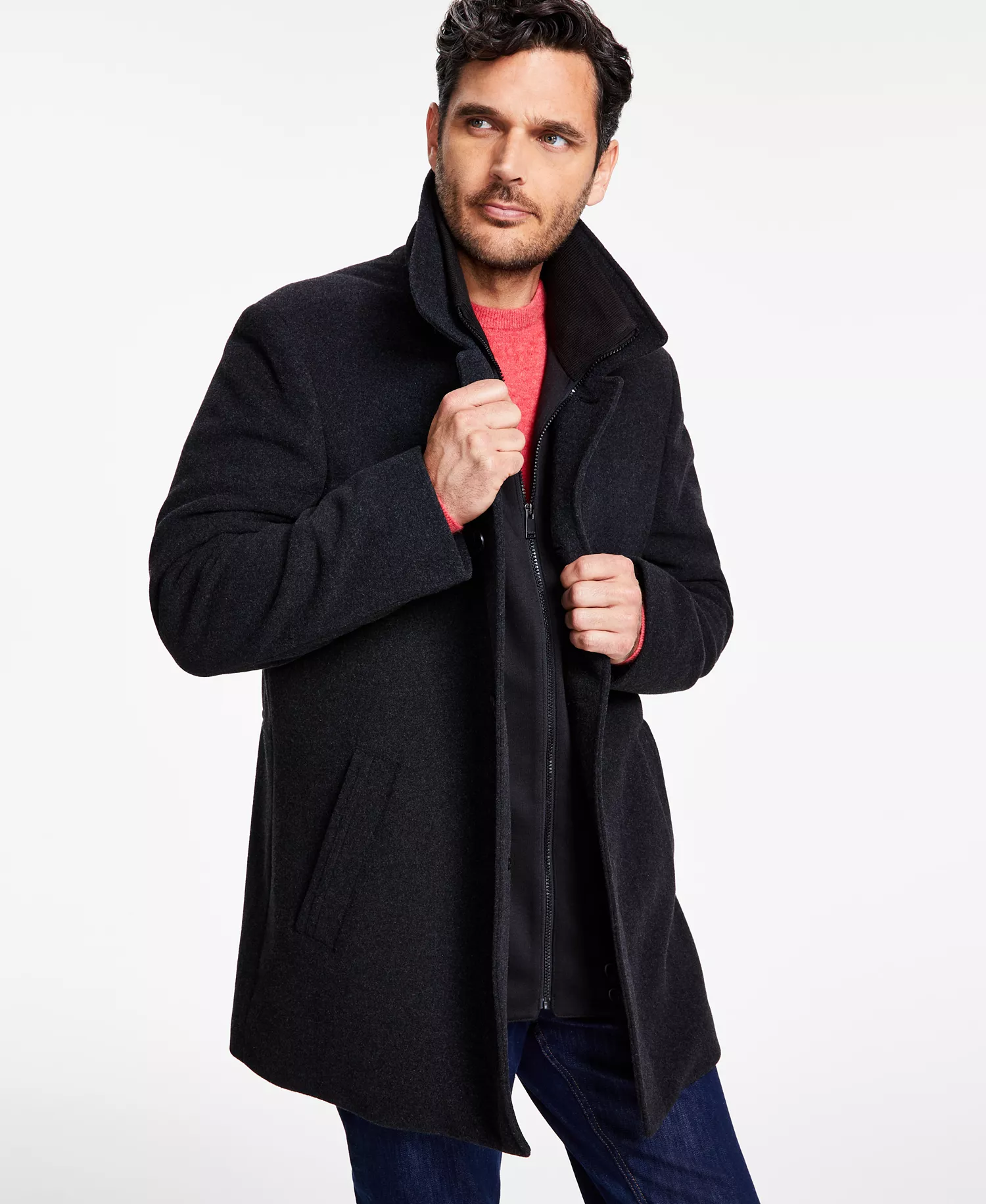 Men Coleman Wool-Blend Overcoat - Charcoal - 36S