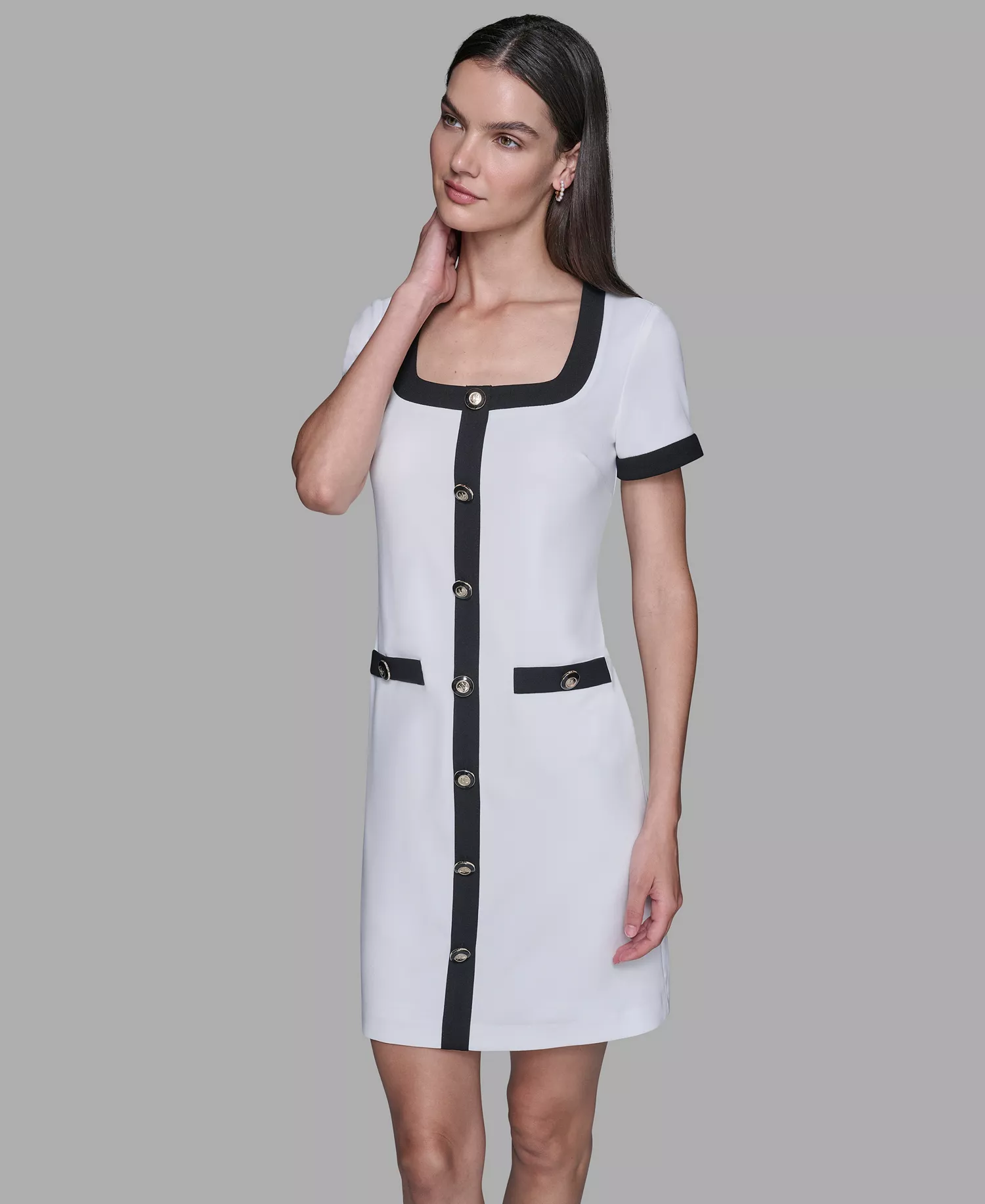 Women's Square Neck Dress - White/black - 10