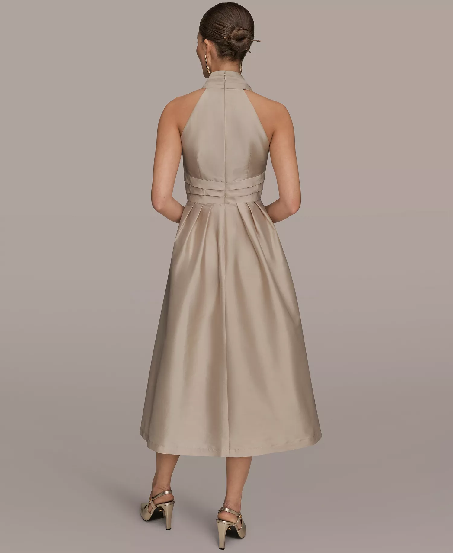 Women's A-Line Halter Midi Dress - Gold - 10