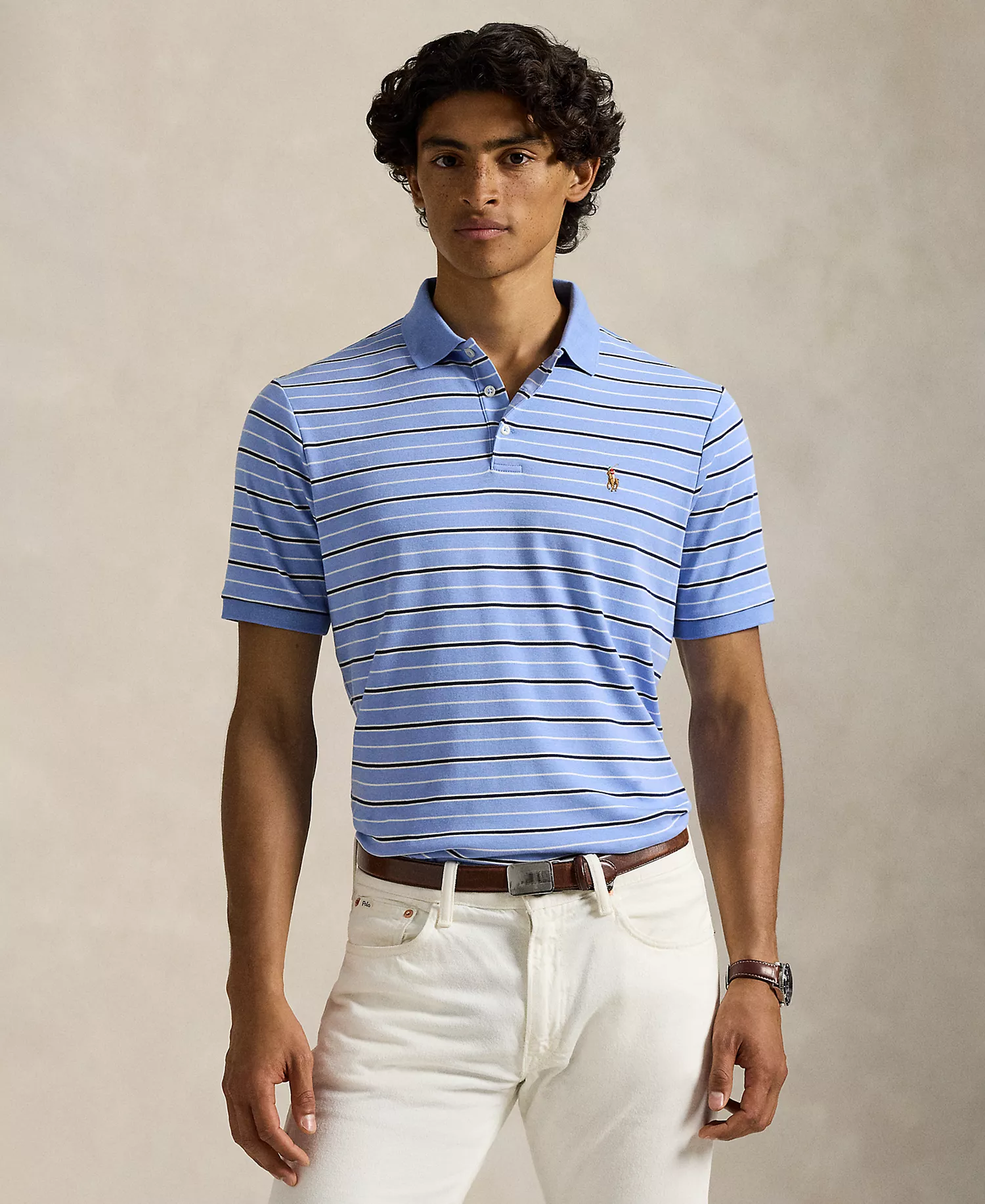 Men's Striped Short-Sleeves Polo Shirt - Fall Blue Multi - 2XL