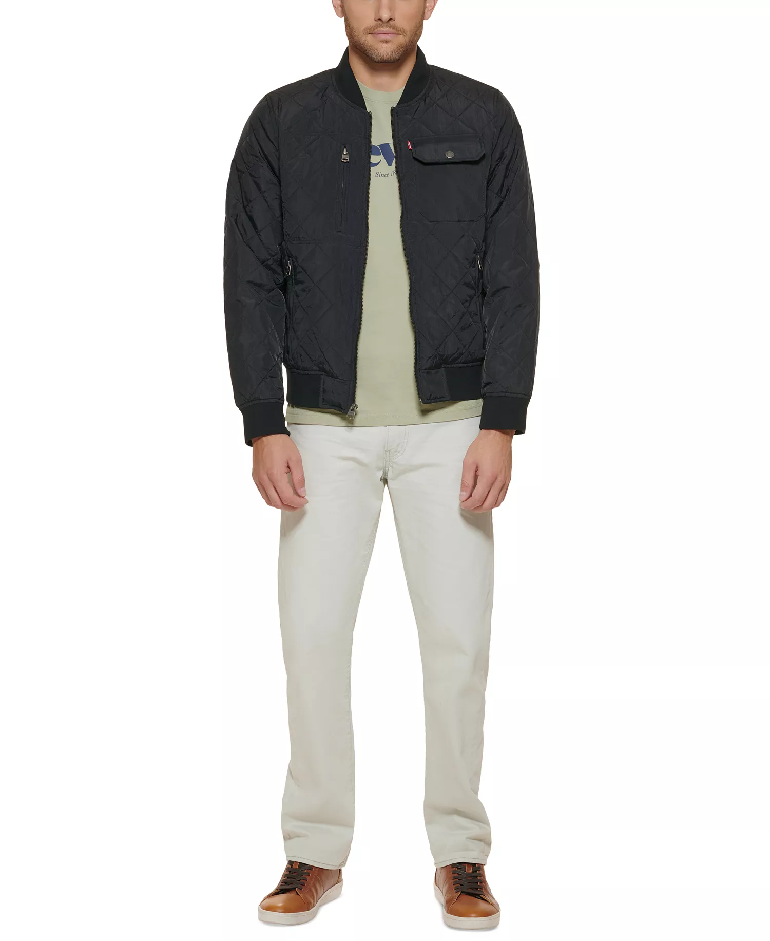 Men's Regular-Fit Diamond-Quilted Bomber Jacket  - Black - 2XL