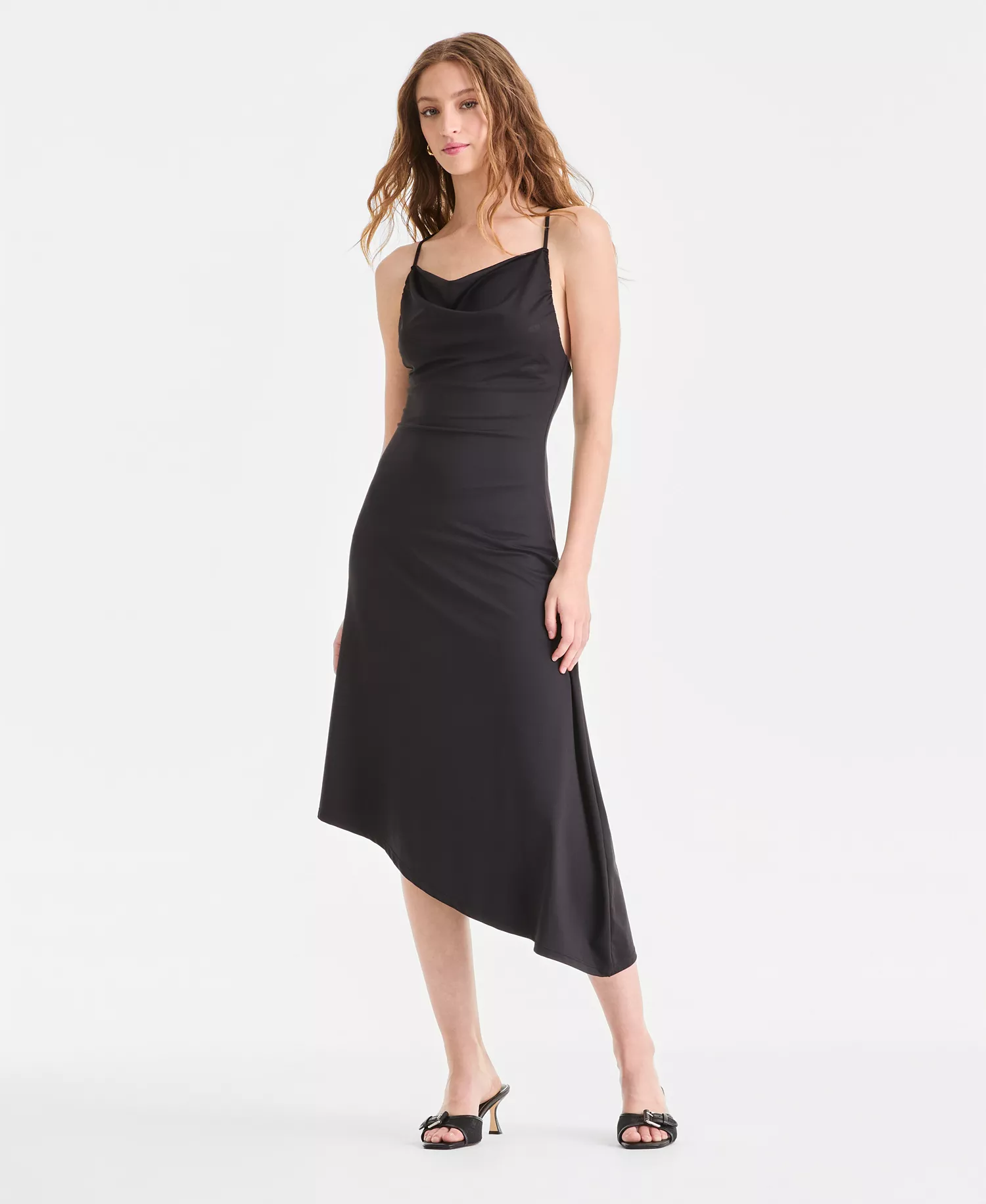 Women's Second Skin Asymmetric-Hem Slip Dress, Macy's Exclusive - Black - L