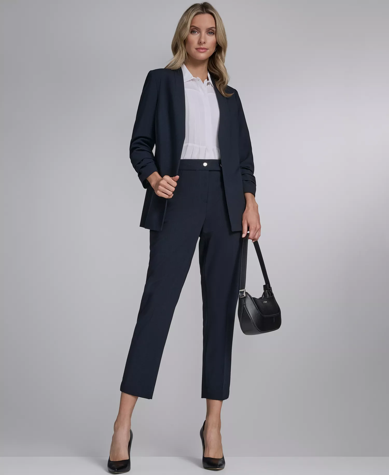 Women's Open-Front Collarless Jacket - Navy - 10