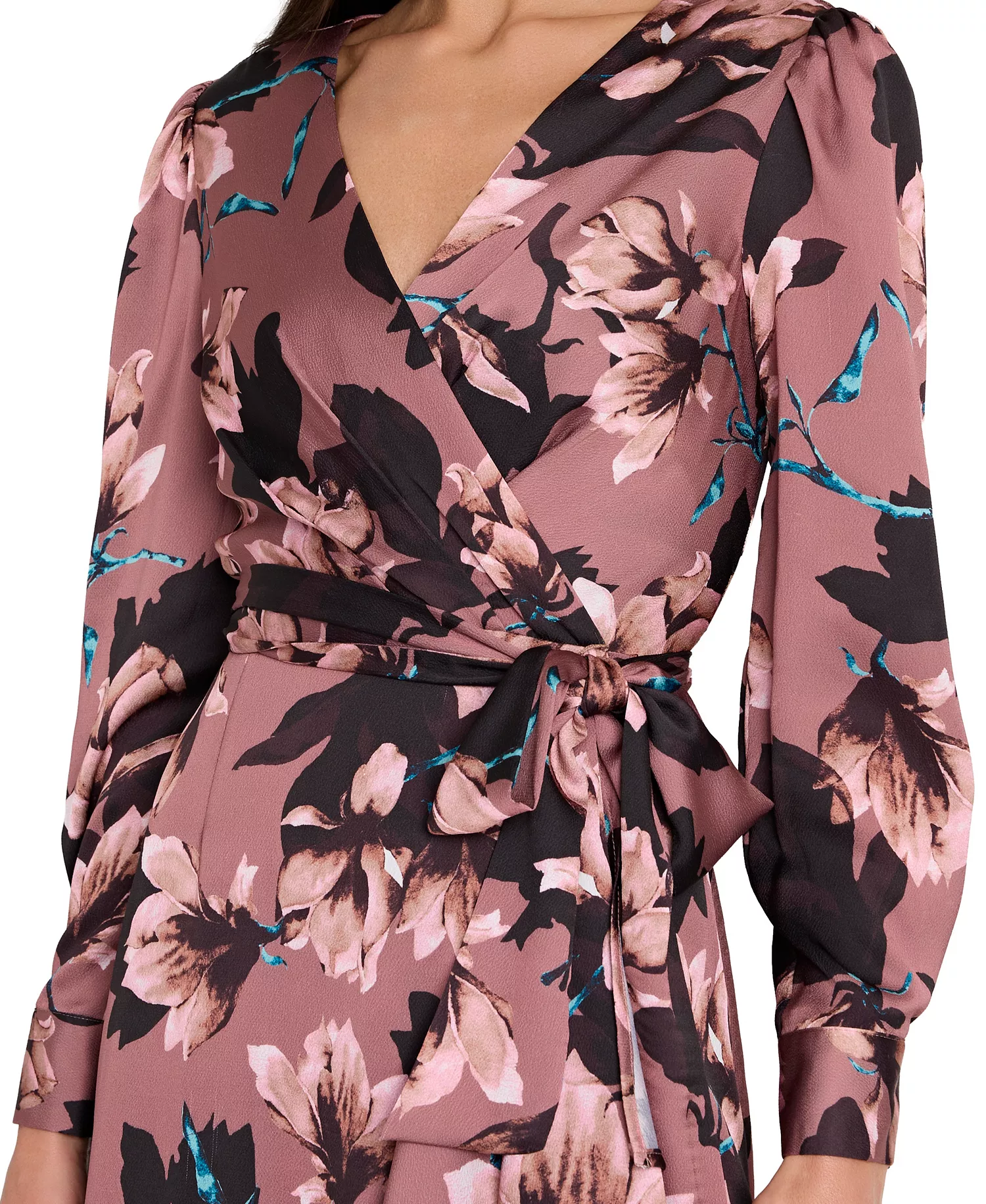 Women's V-Neck Ruffle Midi Dress - Mauve Floral - 10