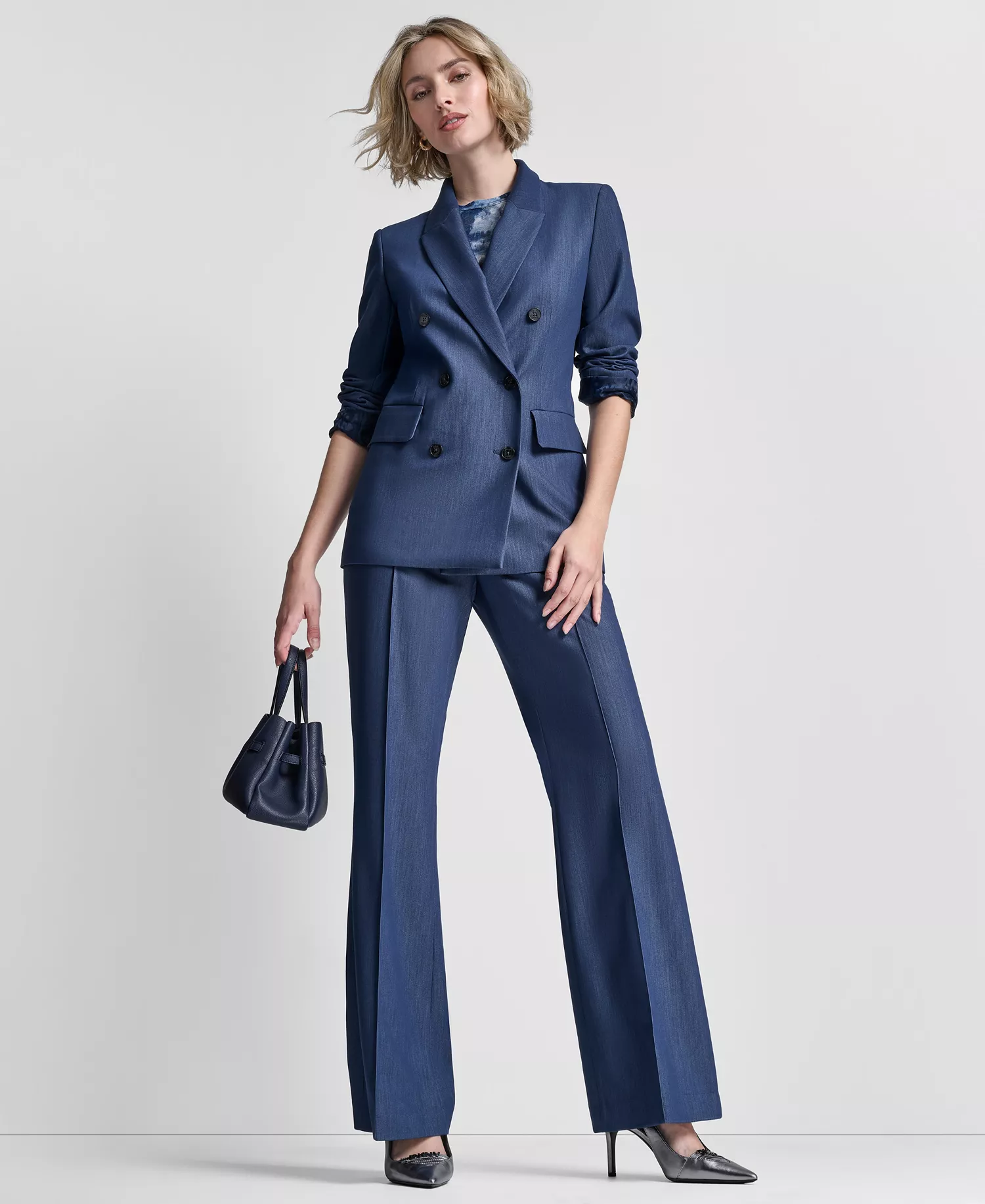 Women's Double Breasted Notch Collar Blazer - Hudson Blue - 10