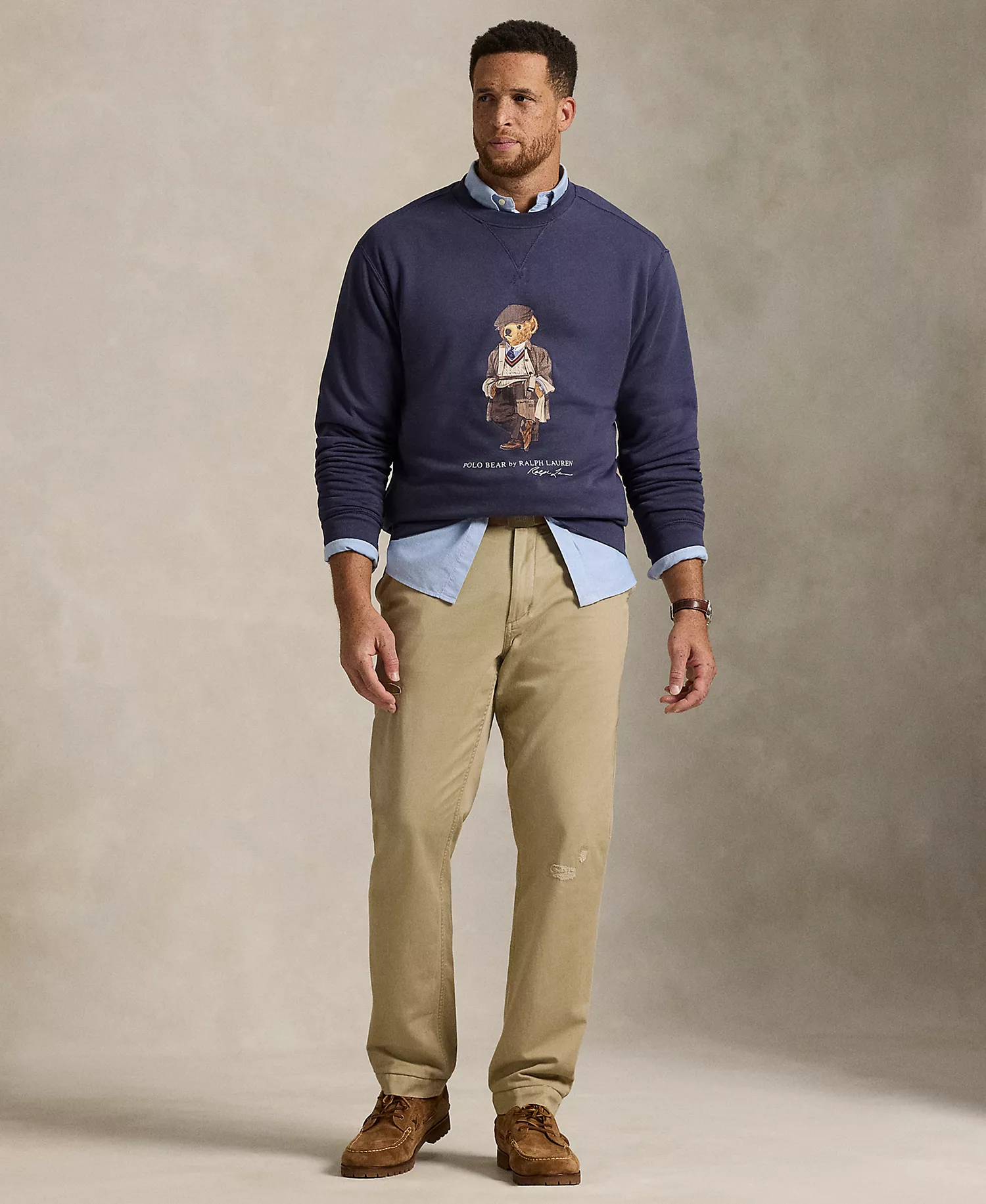 Men's Big & Tall Crewneck Sweatshirt - Faded Blue Bear - 2LT