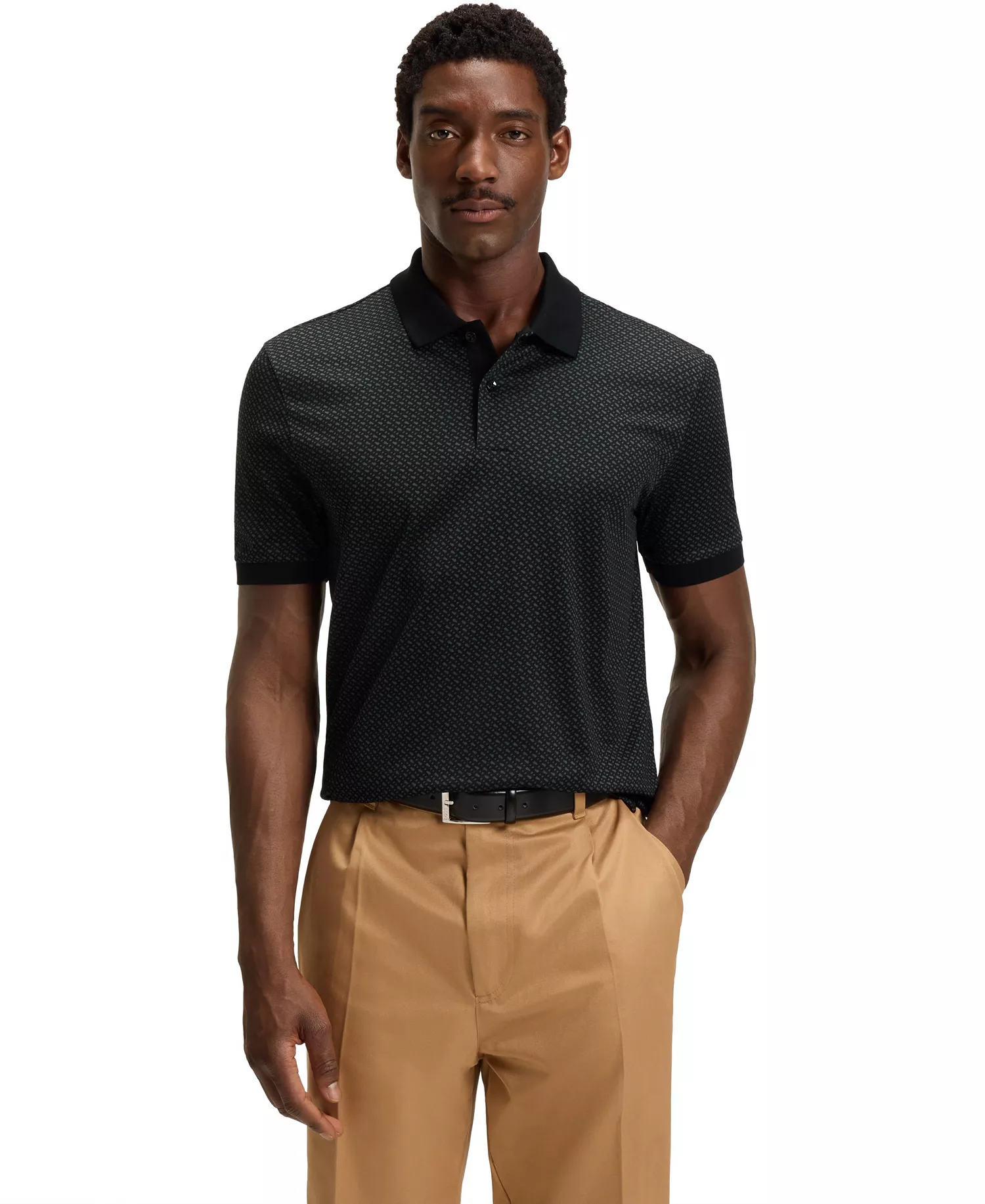 Men's Mercerized-Cotton Monogram Polo Shirt - Black - 2XL