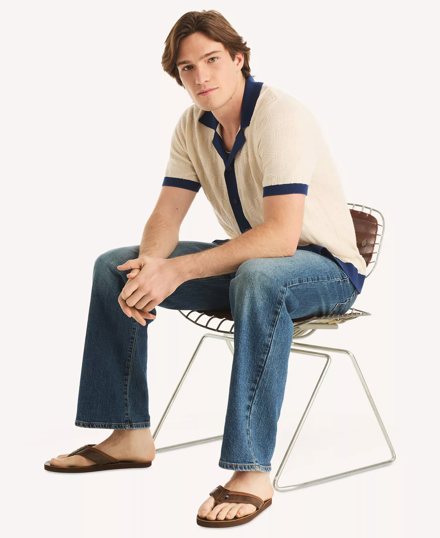 Men's Short-Sleeve Polo Sweater - Natural - L