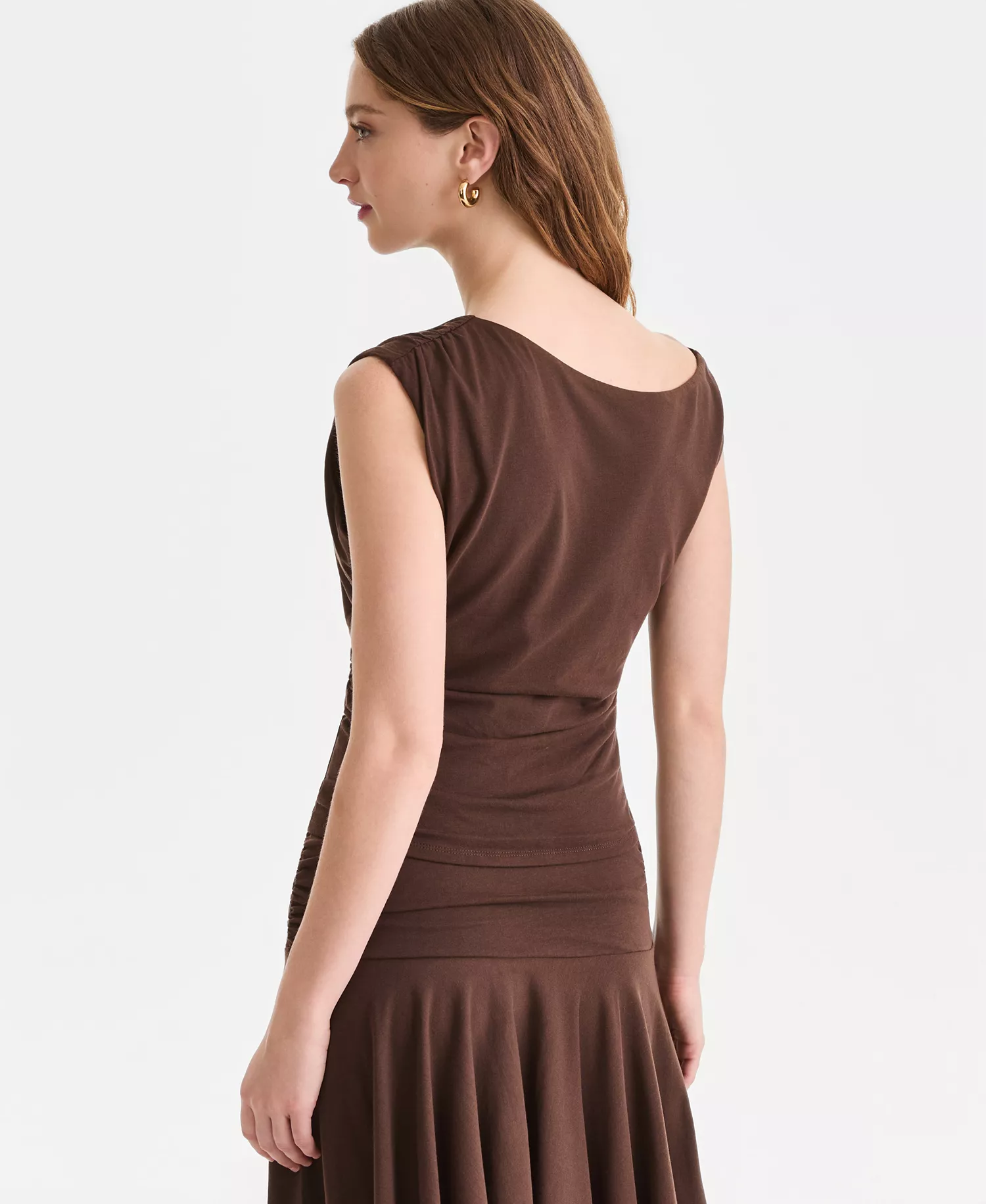 Women's Ruched Boat-Neck Top, Macy's Exclusive - Bitter Sweet - L