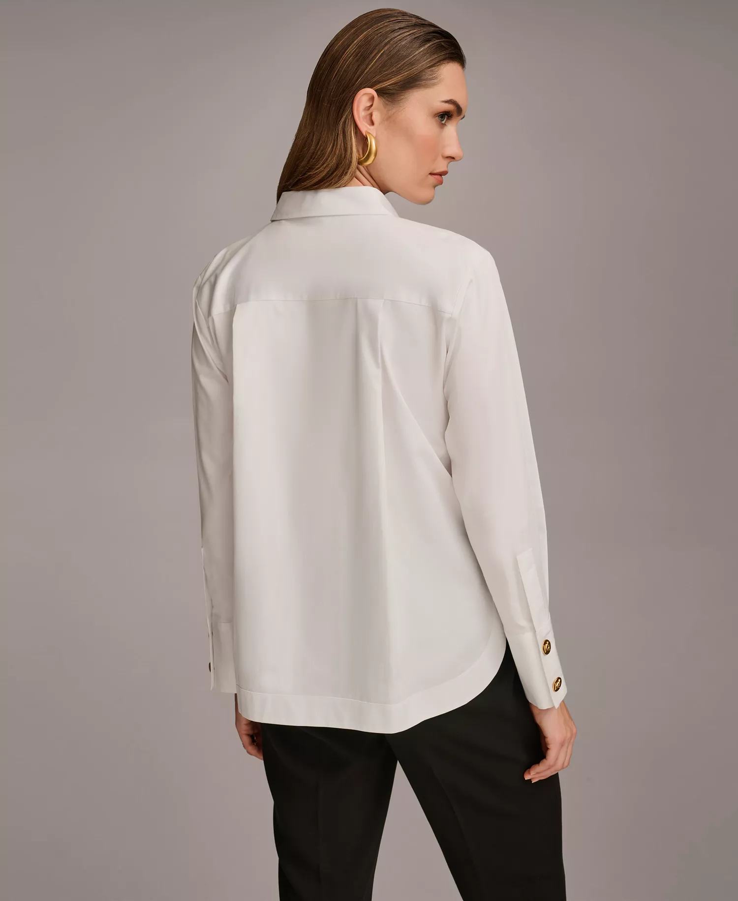 Women's Button Front Collared Shirt - White - XL