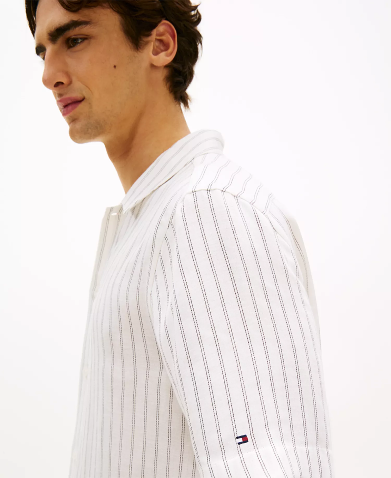 Men's Engineered Stripe Linen-Blend Shirt - White/Black - L