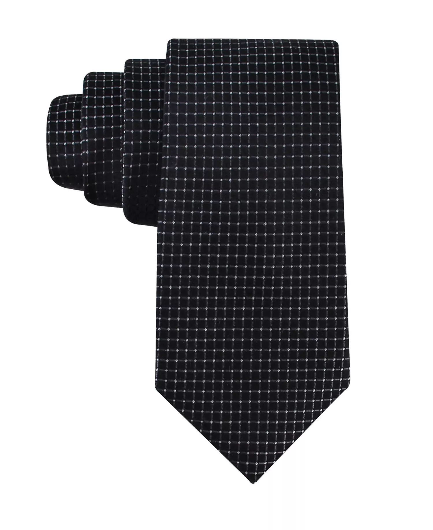 Men's Grid Pattern Silk Tie - Black - ONE SIZE