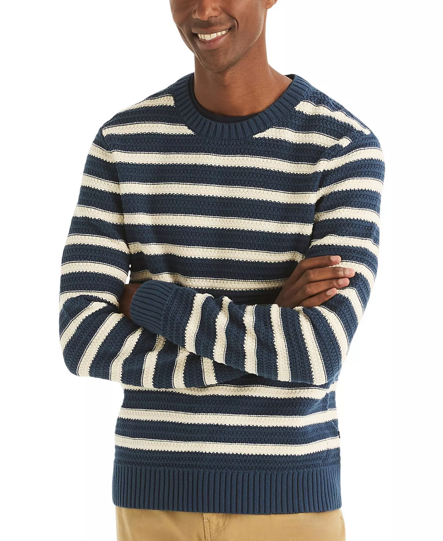 Men's Textured Striped Crewneck Sweater - Lapis Blue - L
