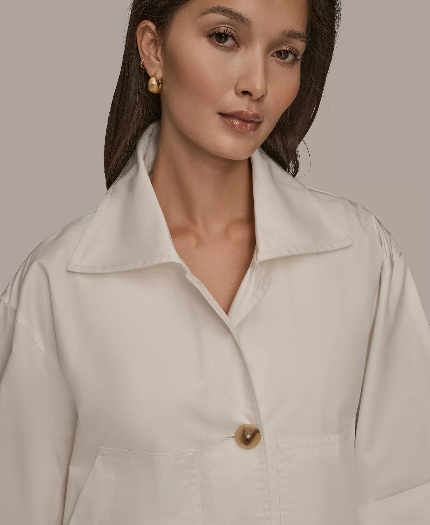 Women's Cotton Twill Button Front Jacket - Cream - L