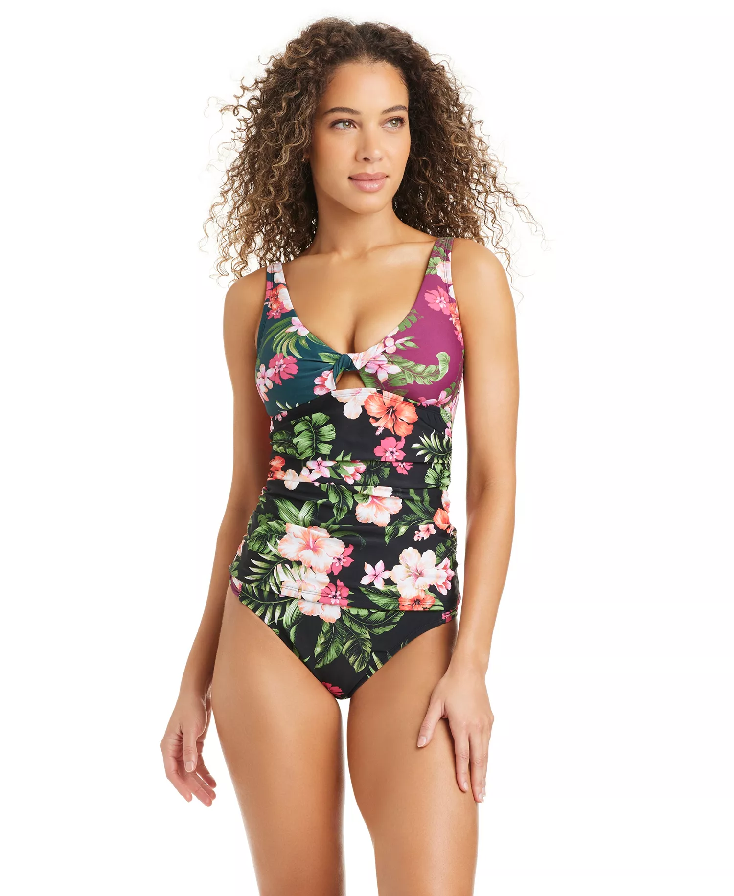 Women's Tropical Heat Twist Shirred Tankini Swim Top, Macy's Exclusive - Multi - L