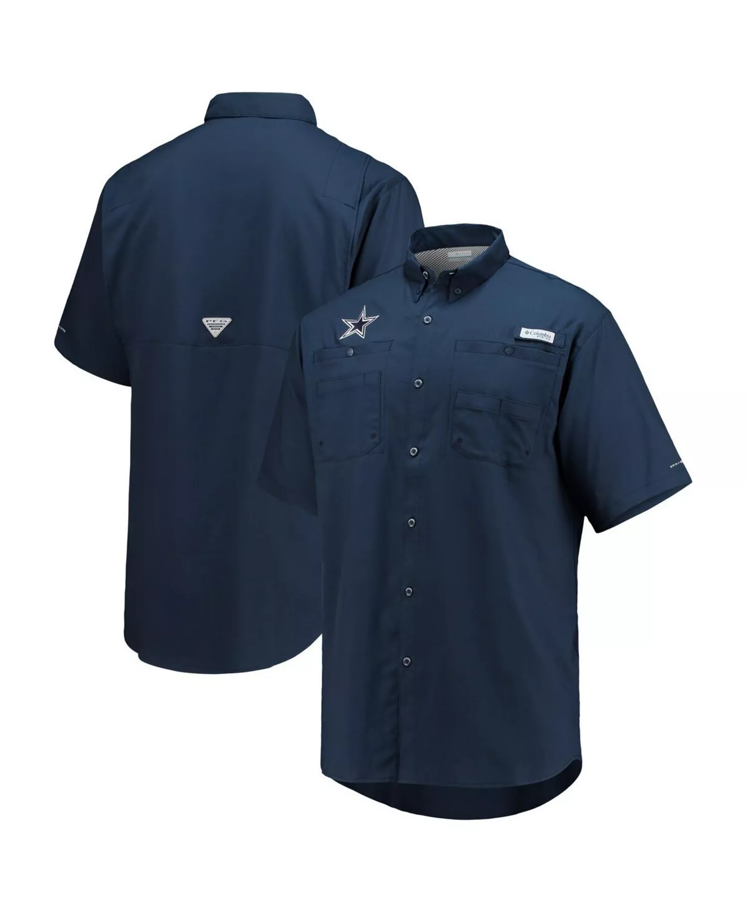 Men's Navy Dallas Cowboys Tamiami Omni-Shade Button-Down Short Sleeve Shirt - Navy - XLT