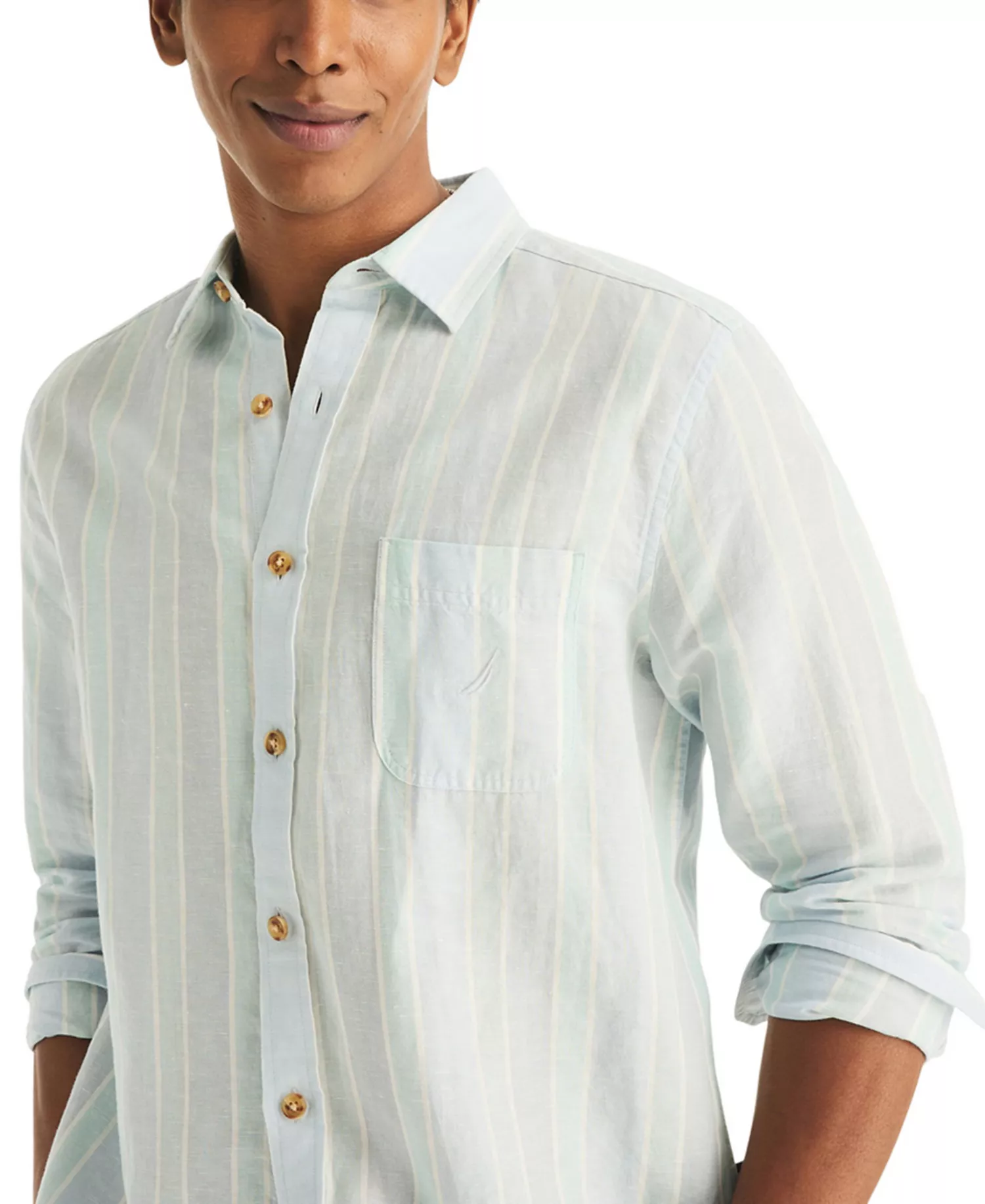 Men's Striped Linen Long-Sleeve Shirt - Crystal Bay Blue - L
