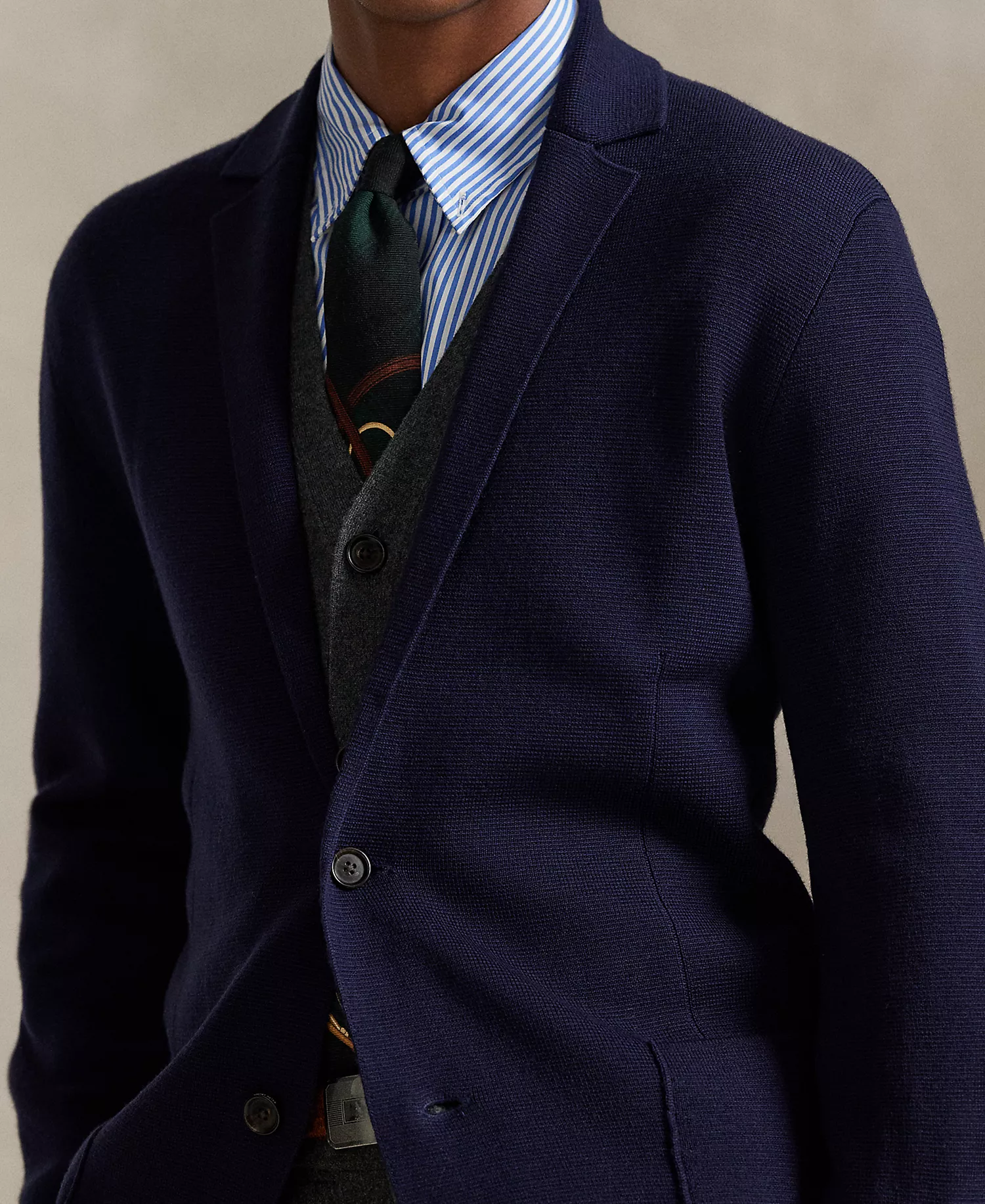 Men's Merino Long Sleeve Blazer Cardigan - Hunter Navy - L