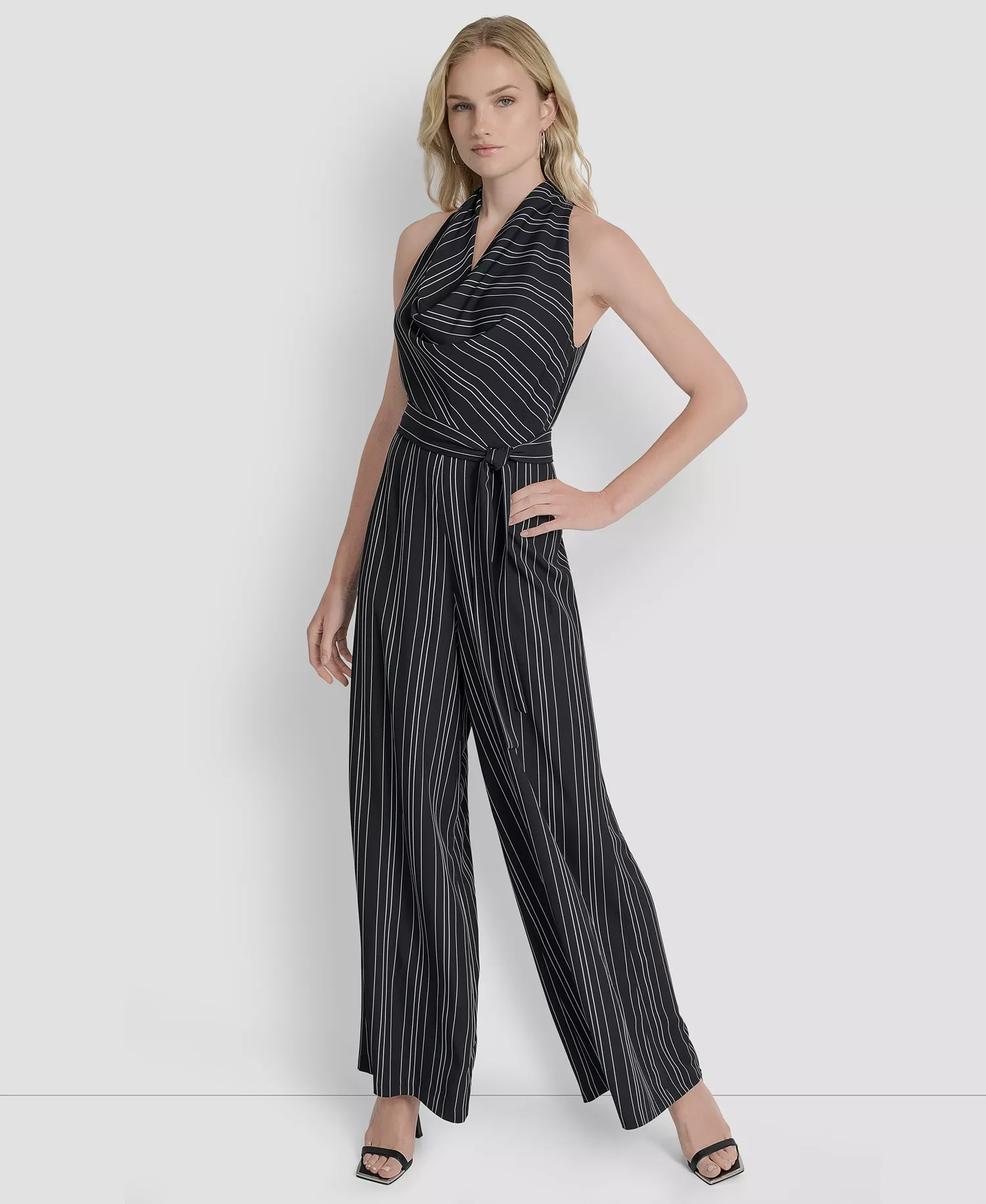 Women's Sleeveless Wide Leg Ankle Jumpsuit - Black/Ivory - 10