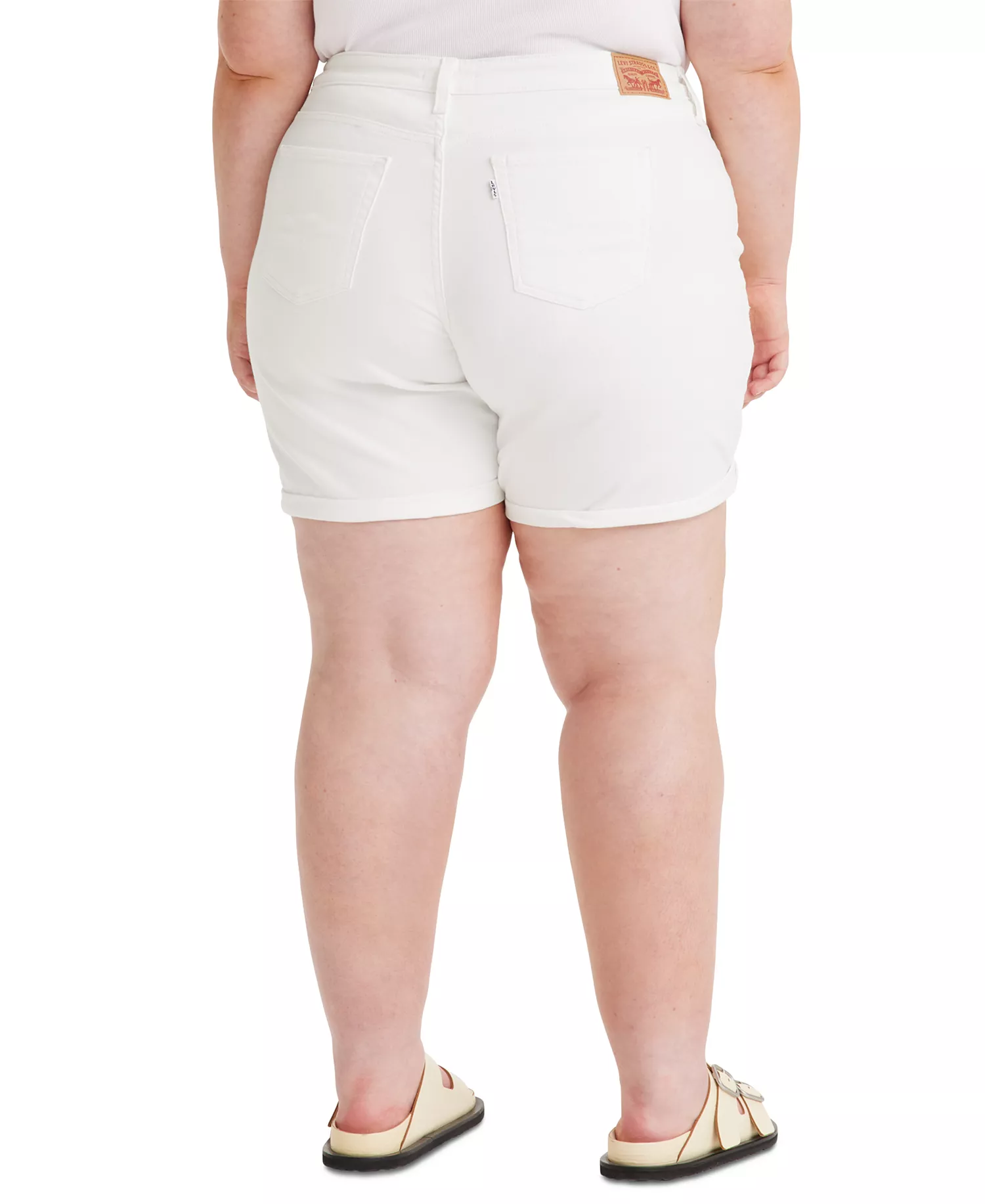 Trendy Plus Size Mid-Length Stretch Denim Shorts - Chalk White - 14W